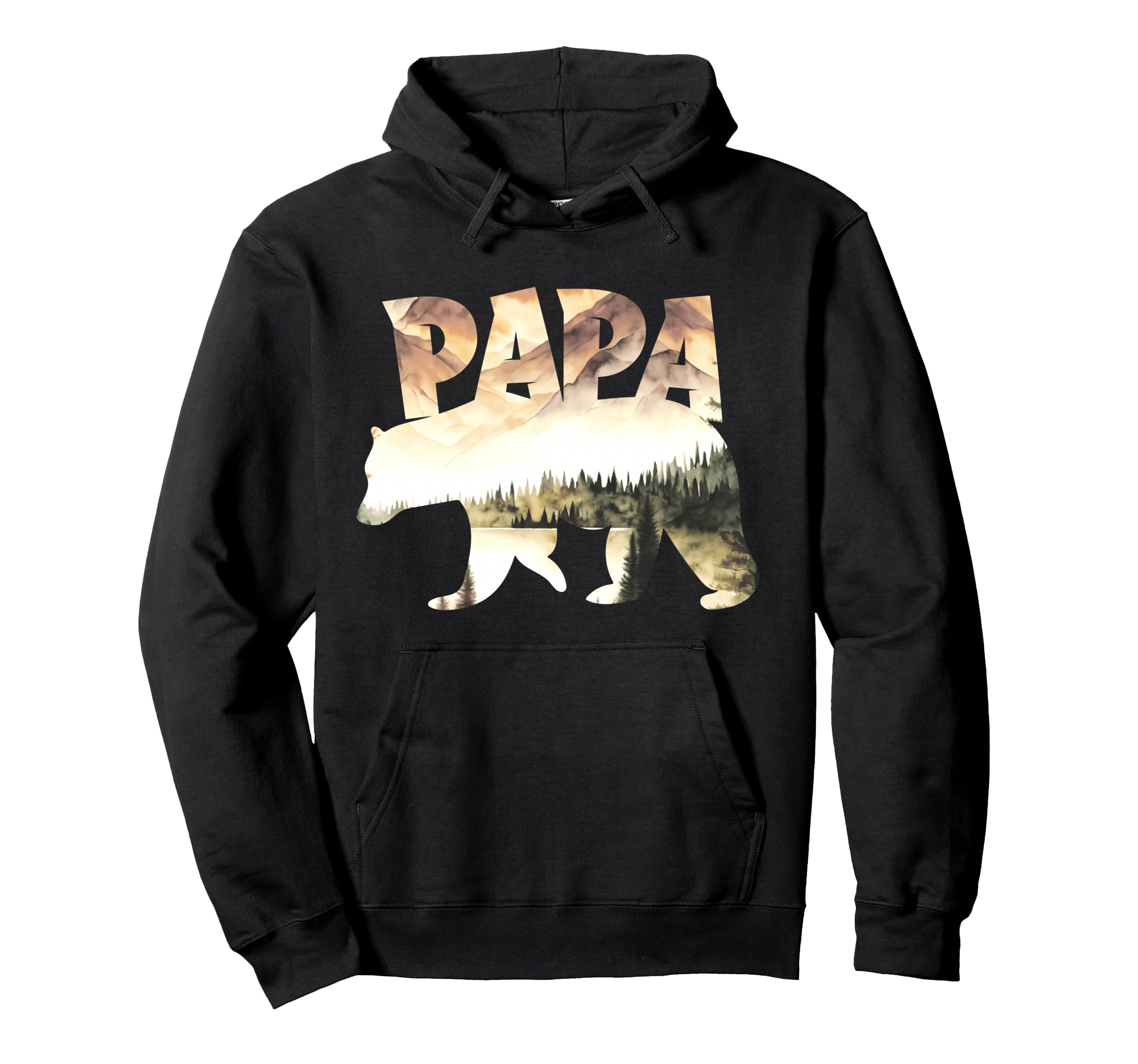 Papa Bear Forest Lake Mountain Scene Hoodie - Novelty Apparel Unisex - T-Shirt, Sweatshirt, Hoodie