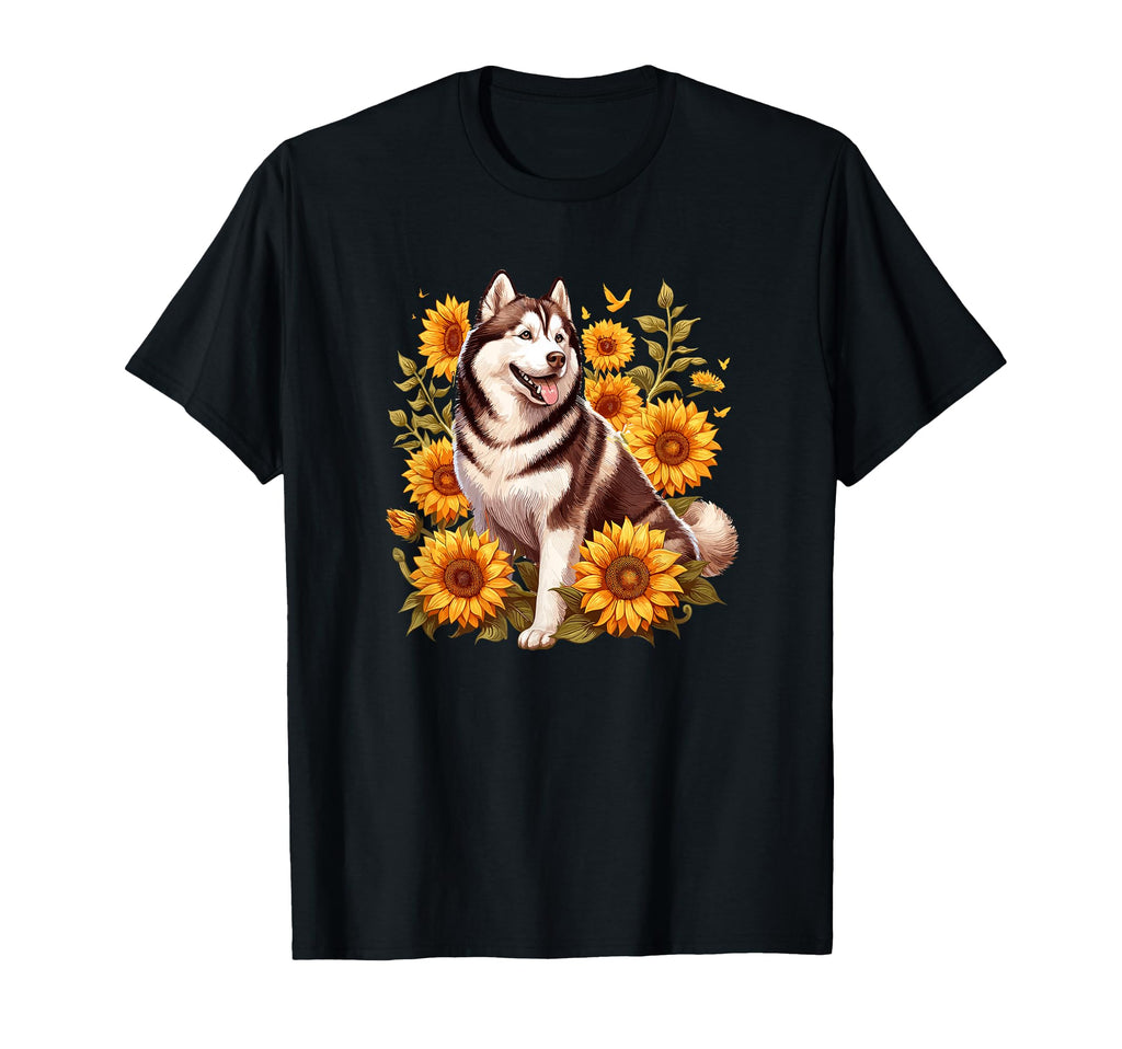 Womens Sunflowers Floral Siberian Husky T-Shirt - Custom Art Print Unisex - T-Shirt, Sweatshirt, Hoodie