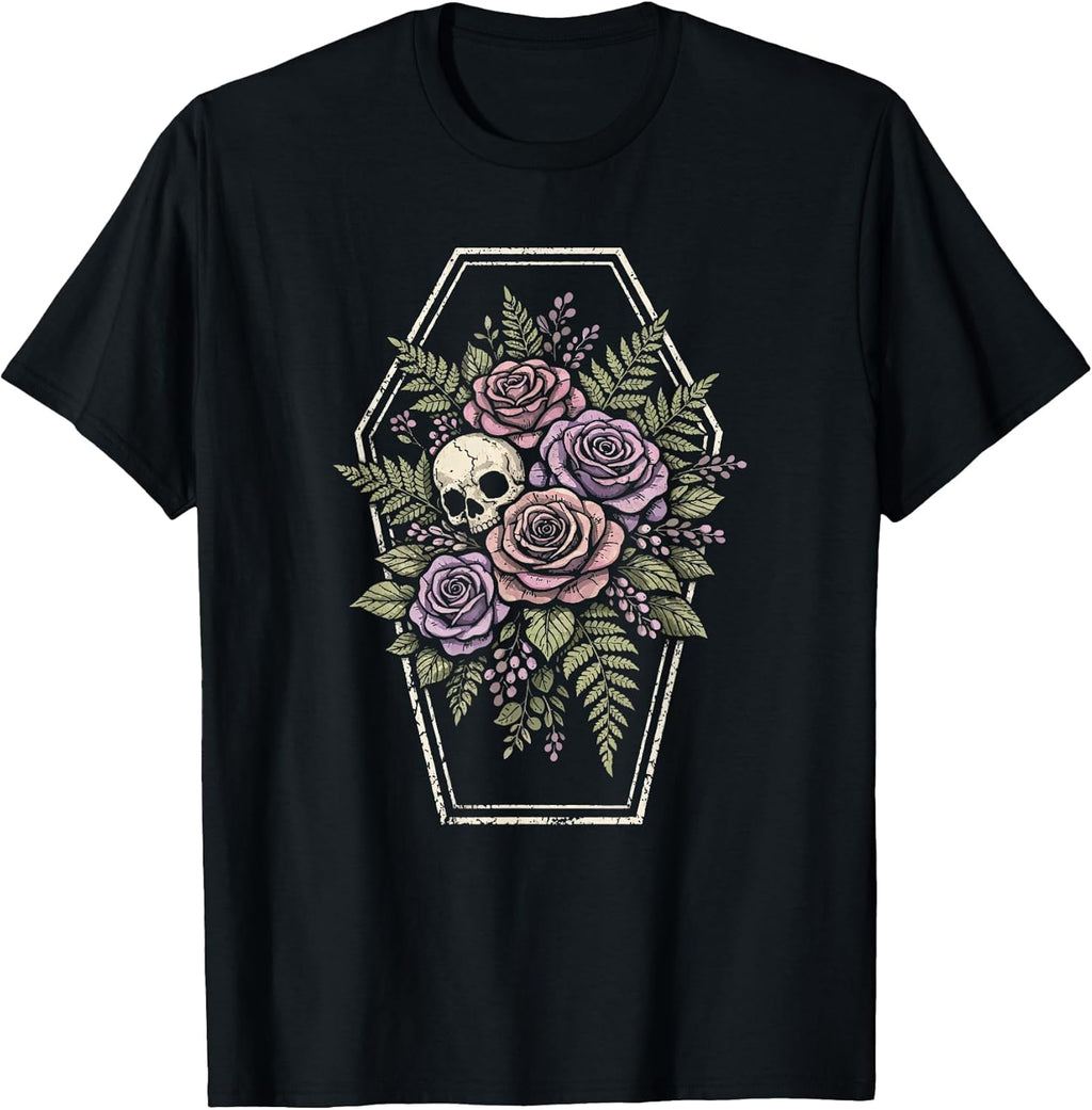 Skull Goth Flower Floral Coffin Grunge Dark Alt - Adult & Kids T-Shirts, Sweatshirts & Hoodies apparel design preview 1