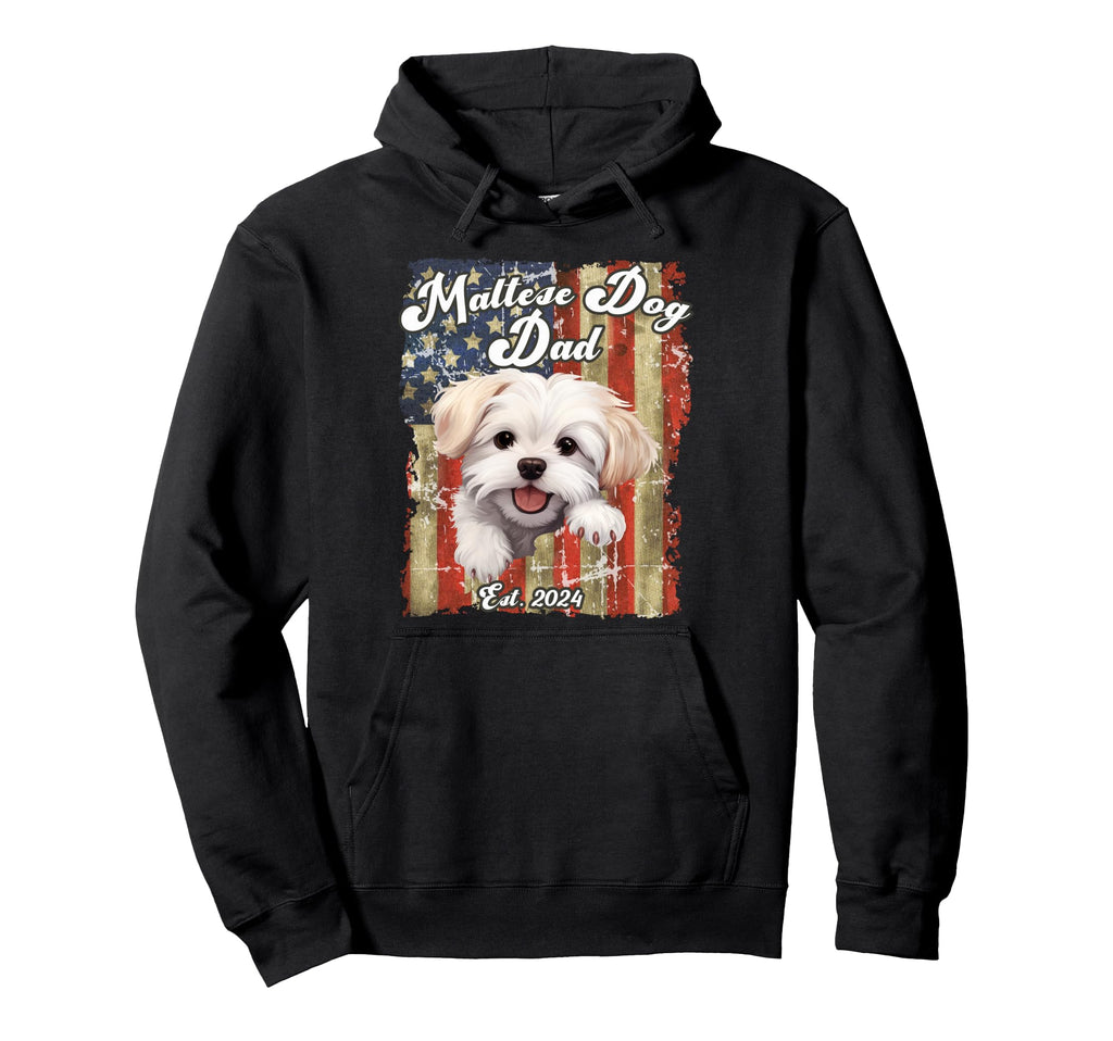 Maltese Dog Dad Usa Flag Est 2024 Puppy Dog Hoodie - Unique Graphic Unisex - T-Shirt, Sweatshirt, Hoodie