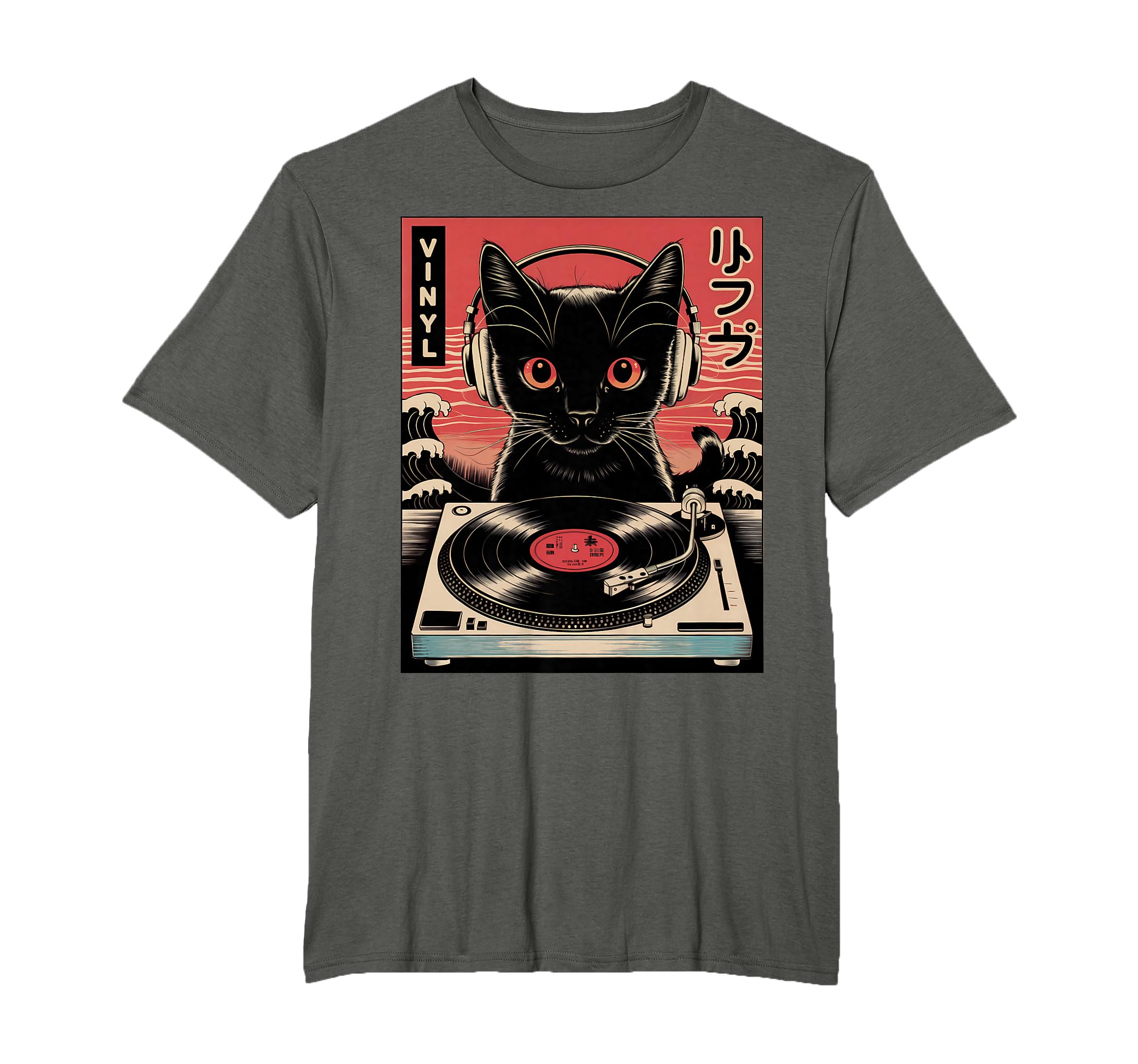 Japanese Cat Headphones Spinning Vinyl T-Shirt - Trendy Graphic Men Women - T-Shirt, Sweatshirt, Hoodie