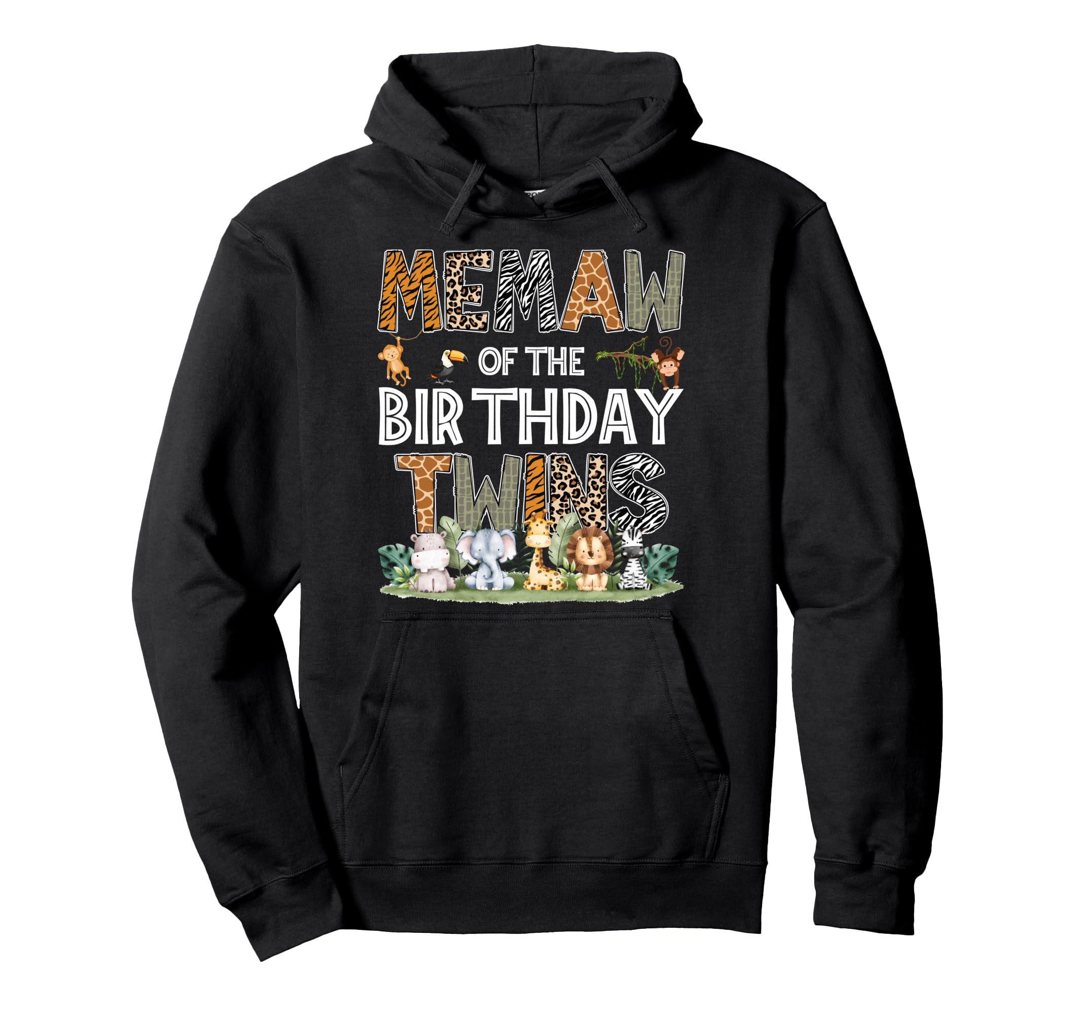 Memaw Birthday Twins Safari Wild One Zoo Hoodie - Graphic Print Men Women - T-Shirt, Sweatshirt, Hoodie