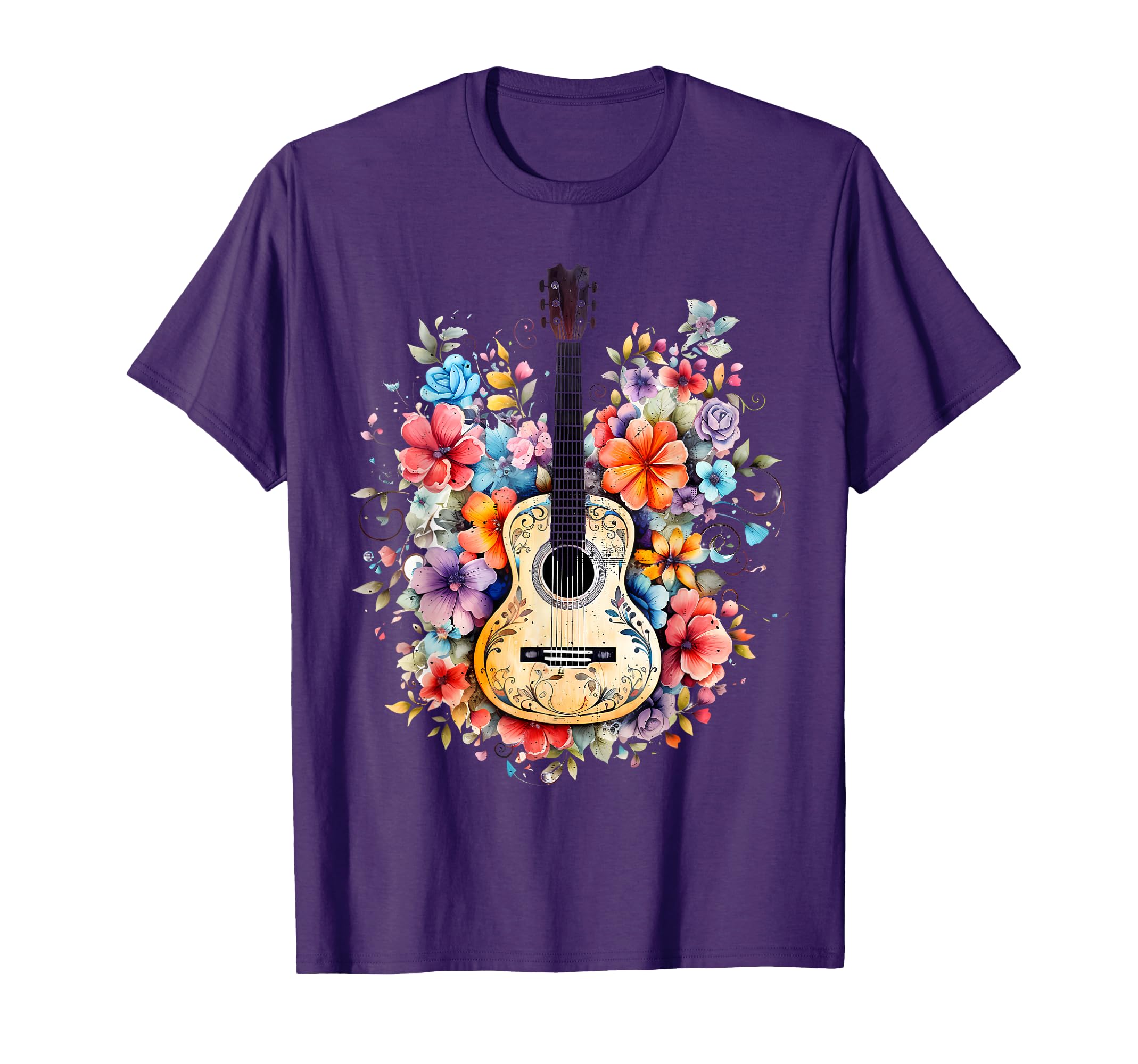 Floral Guitar Guitarist Gift Mens Womens Dad T-Shirt - Graphic Print Unisex - T-Shirt, Sweatshirt, Hoodie