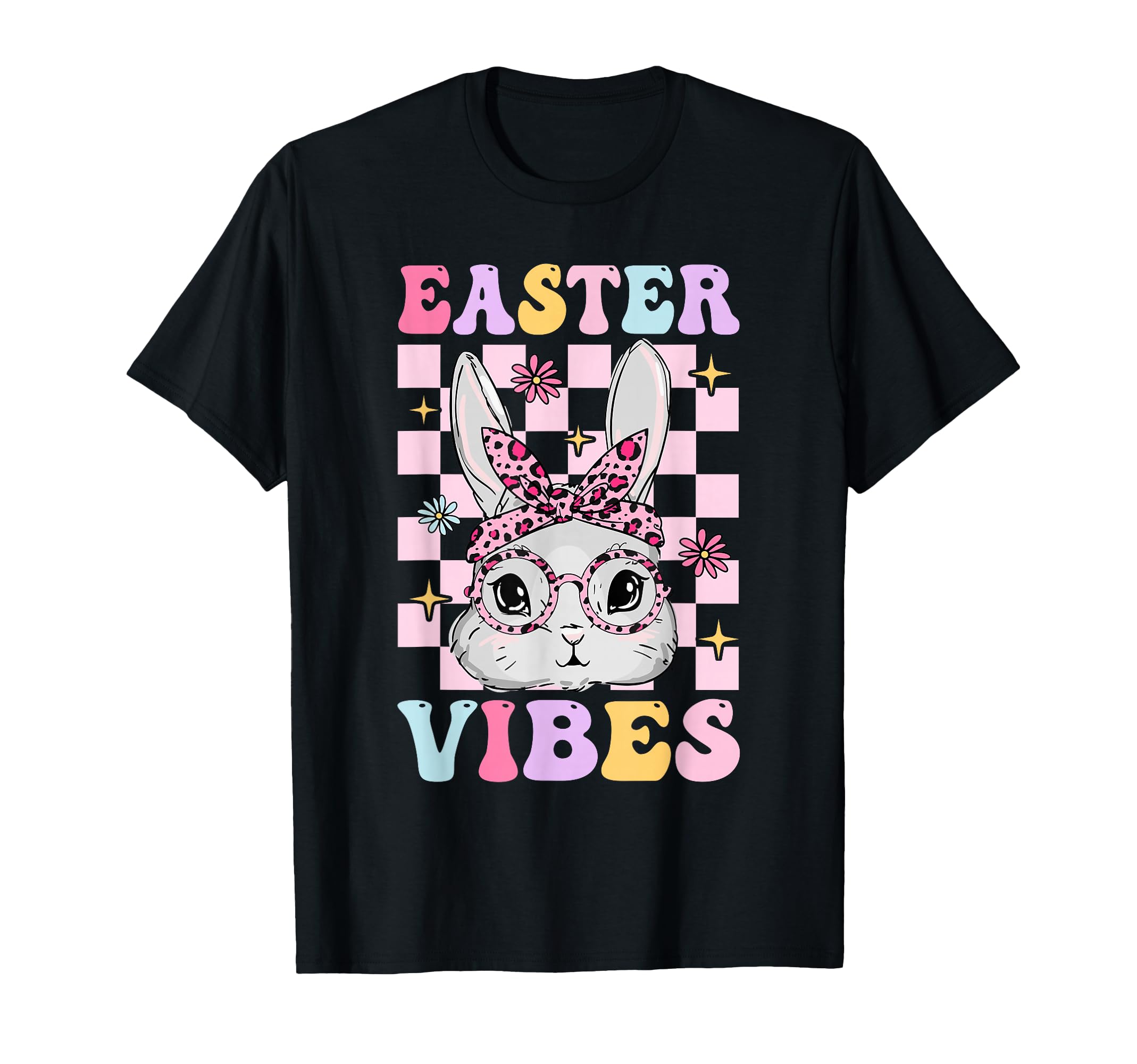 Groovy Easter Vibes Bunny Checkered T-Shirt - Trendy Graphic Men Women - T-Shirt, Sweatshirt, Hoodie