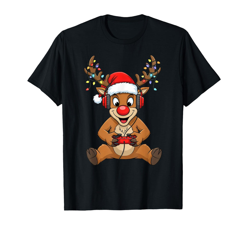 Gamer Reindeer Santa Hat Gaming T-Shirt - Streetwear Style Unisex - T-Shirt, Sweatshirt, Hoodie