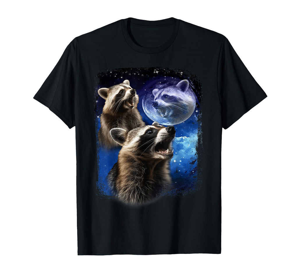 Racoon Howling Moon Funny 3 Racoons T-Shirt - Streetwear Style for Adults - T-Shirt, Sweatshirt, Hoodie