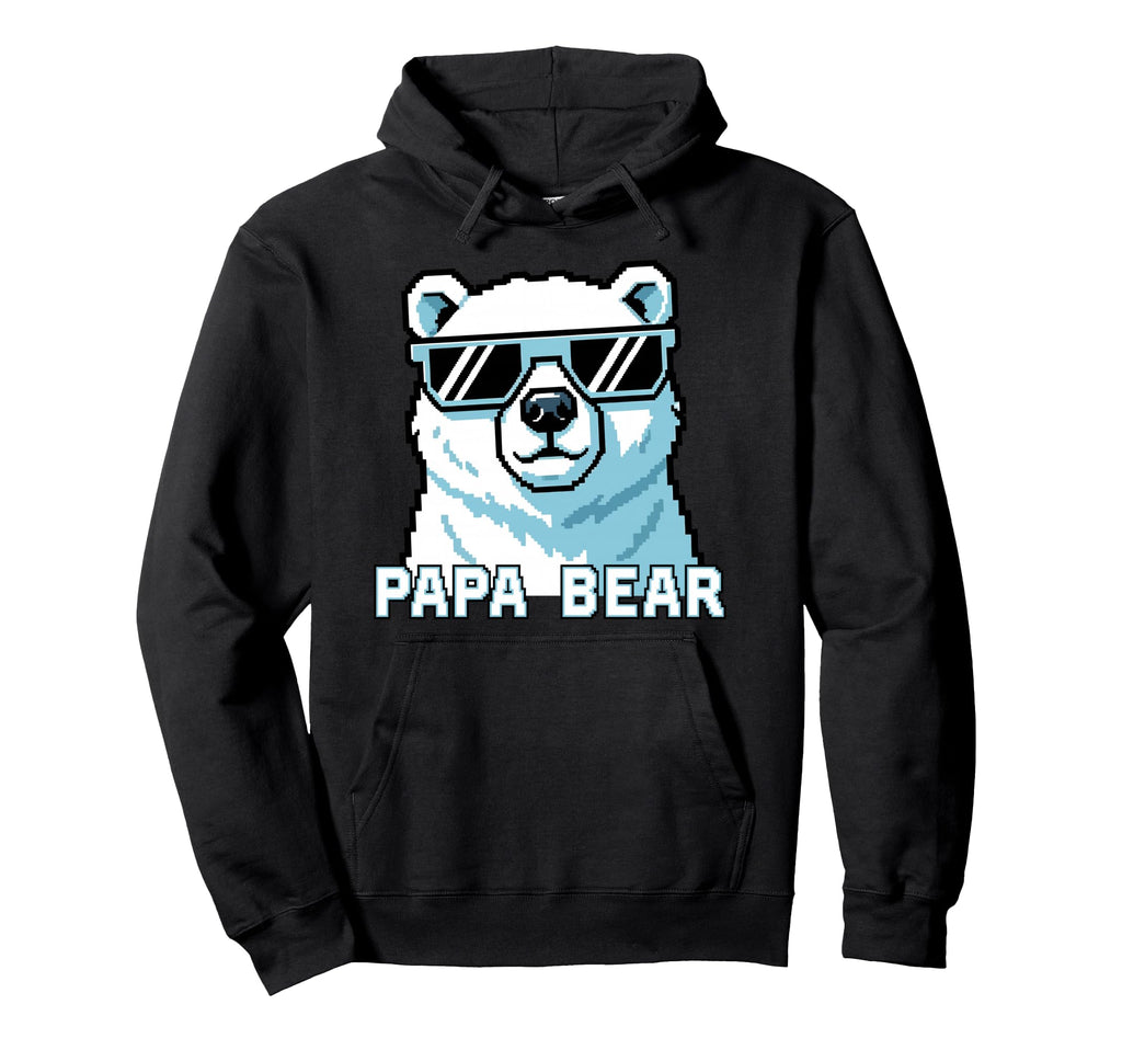 Papa Bear Pixel Bear Sunglasses Hoodie - Graphic Print Unisex - T-Shirt, Sweatshirt, Hoodie