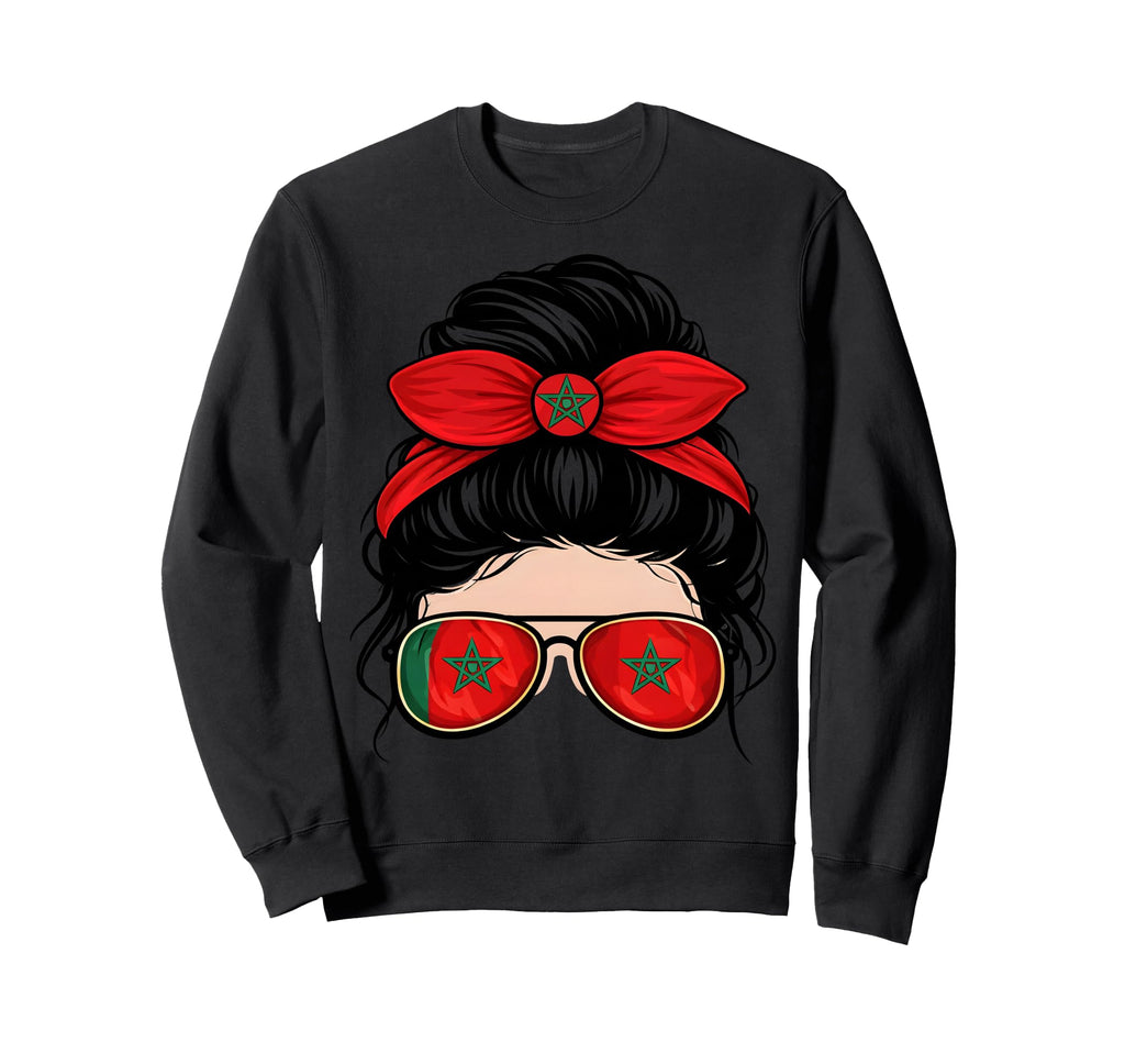 Moroccan Flag Sunglasses Sweatshirt - Casual Everyday Wear Men Women - T-Shirt, Sweatshirt, Hoodie