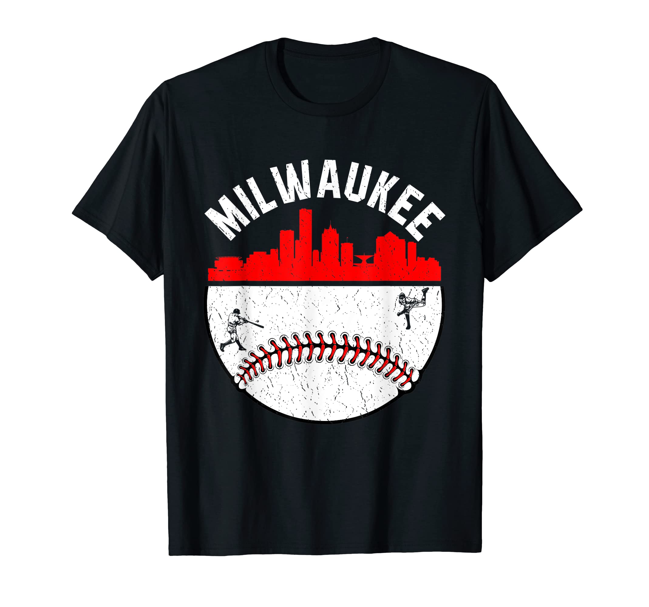 Milwaukee Cityscape Baseball T-Shirt - Minimalist Print for Adults - T-Shirt, Sweatshirt, Hoodie