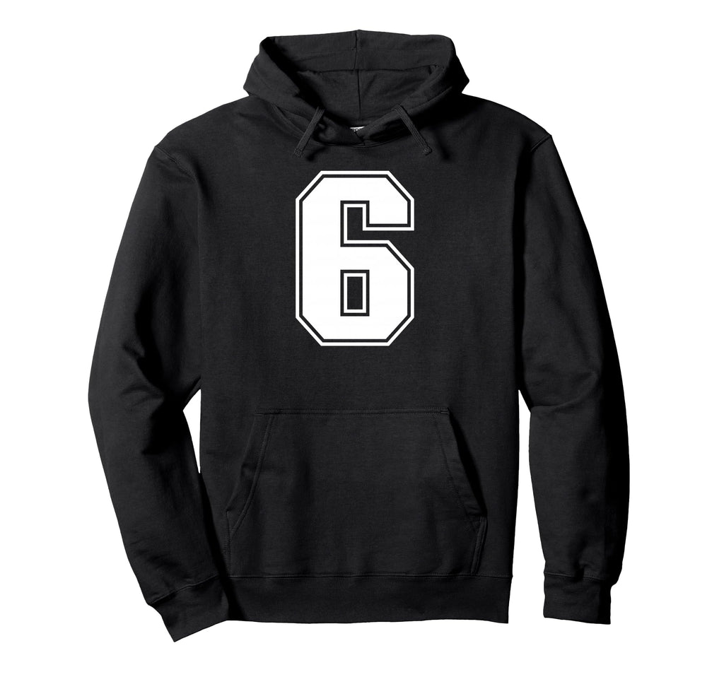 6 Number Six Team Sports Varsity Hoodie - Fun Novelty Design for Adults - T-Shirt, Sweatshirt, Hoodie