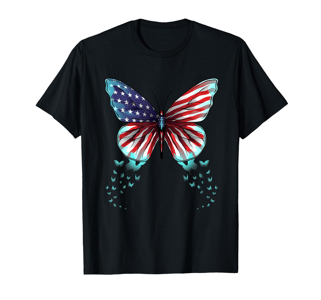 Butterfly Usa Flag 4Th July Funny T-Shirt - Novelty Apparel Men Women - T-Shirt, Sweatshirt, Hoodie