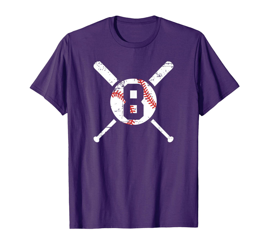 Baseball Number 8 Eight Distressed T-Shirt - Custom Art Print for Adults - T-Shirt, Sweatshirt, Hoodie