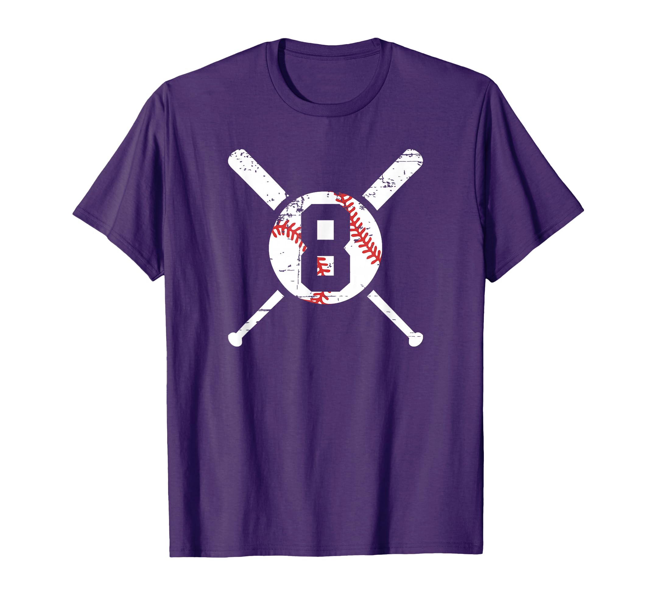 Baseball Number 8 Eight Distressed T-Shirt - Custom Art Print for Adults - T-Shirt, Sweatshirt, Hoodie