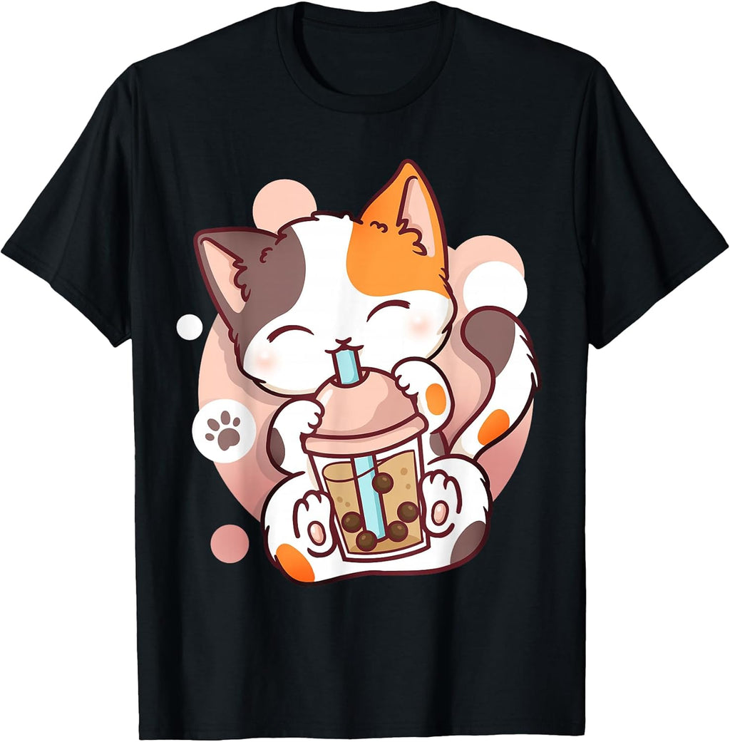 Cat Boba Tea Bubble Anime Kawaii Neko Small - Adult & Kids T-Shirts, Sweatshirts & Hoodies apparel design preview 1