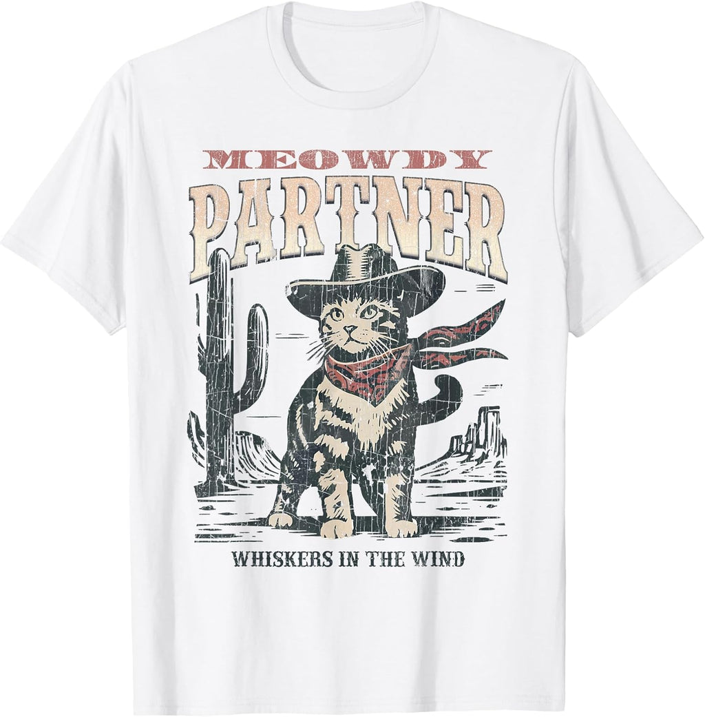 Meowdy Partner Cowboy Cat Vintage - Adult & Kids T-Shirts, Sweatshirts & Hoodies apparel design preview 1
