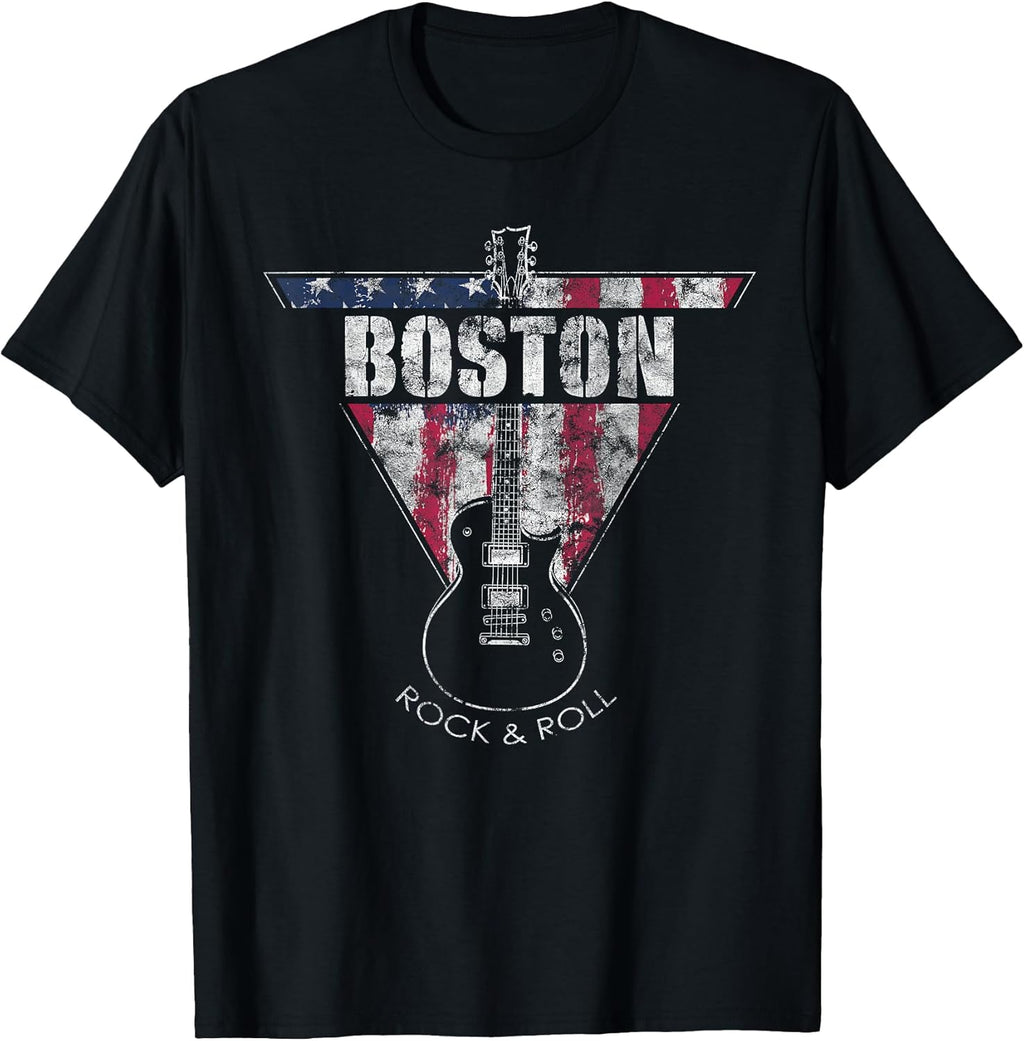Boston Souvenir Vintage American Flag Guitar Player - Adult & Kids T-Shirts, Sweatshirts & Hoodies apparel design preview 1