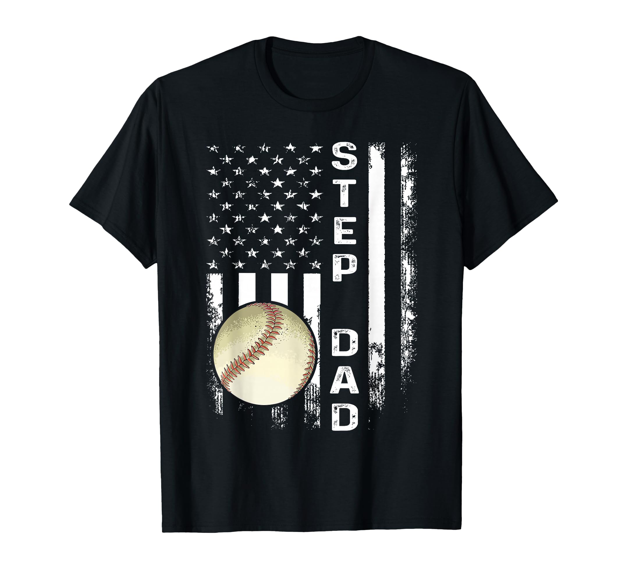 Baseball Step Dad America Flag T-Shirt - Casual Everyday Wear for Adults - T-Shirt, Sweatshirt, Hoodie