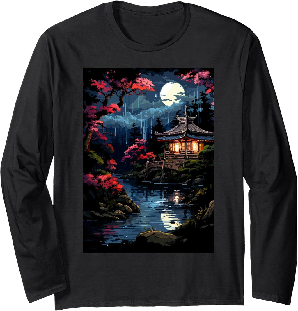 Zen Japanese Garden Peaceful Retro Pixel Art - Adult & Kids T-Shirts, Sweatshirts & Hoodies apparel design preview 1