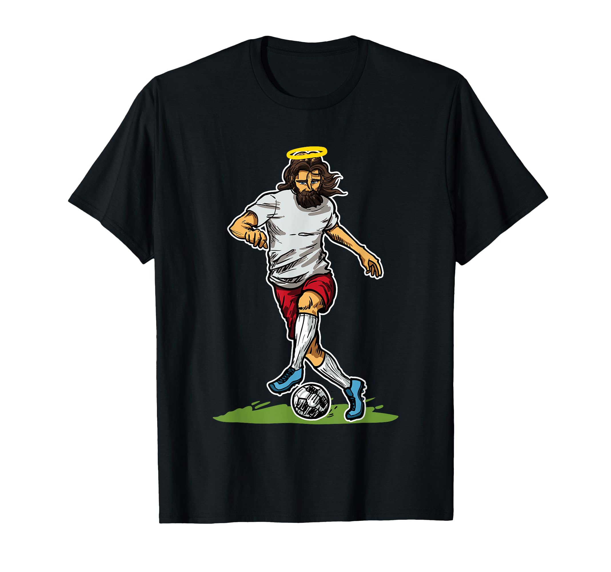 Jesus Dribbles Ball Football Soccer T-Shirt - Trendy Graphic Men Women - T-Shirt, Sweatshirt, Hoodie