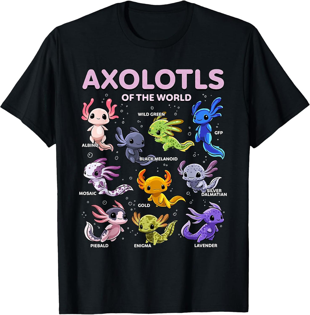 Axolotl Kawaii Axolotls of The World Animals - Adult & Kids T-Shirts, Sweatshirts & Hoodies apparel design preview 1