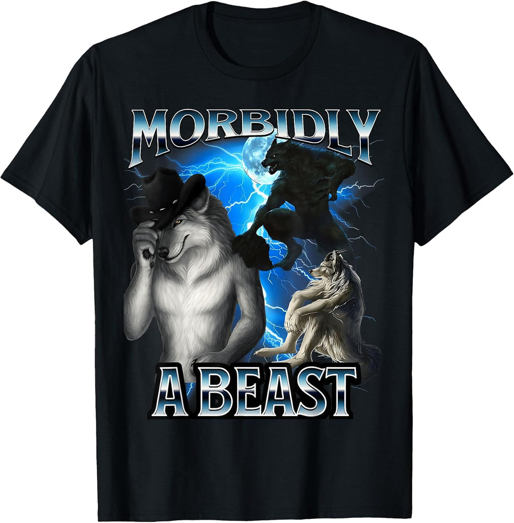 Funny Alpha Wolf Meme Morbidly A Beast Bootleg - Adult & Kids T-Shirts, Sweatshirts & Hoodies apparel design preview 1