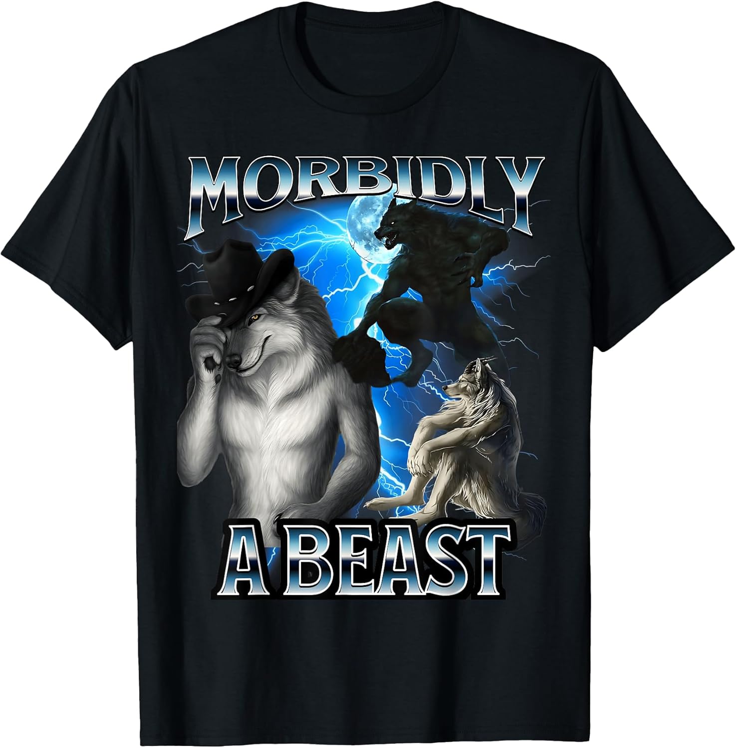 Funny Alpha Wolf Meme Morbidly A Beast Bootleg - Adult & Kids T-Shirts, Sweatshirts & Hoodies apparel design preview 1
