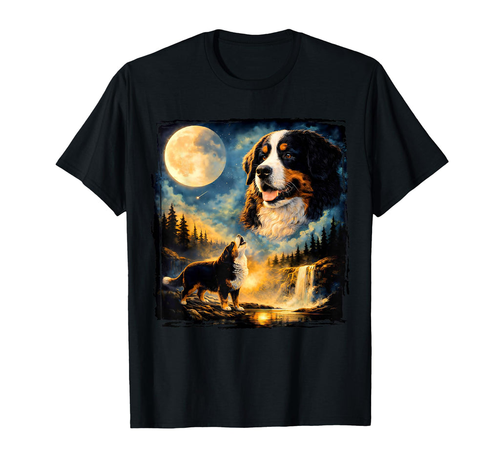 90S Bernese Mountain Dog Howling Moon T-Shirt - Aesthetic Graphic Unisex - T-Shirt, Sweatshirt, Hoodie