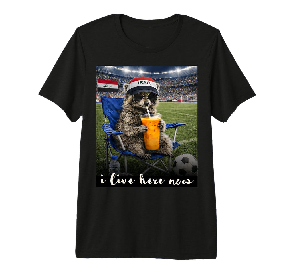 Funny Raccoon Iraq Soccer Fan Futbol Tri T-Shirt - Graphic Print Unisex - T-Shirt, Sweatshirt, Hoodie