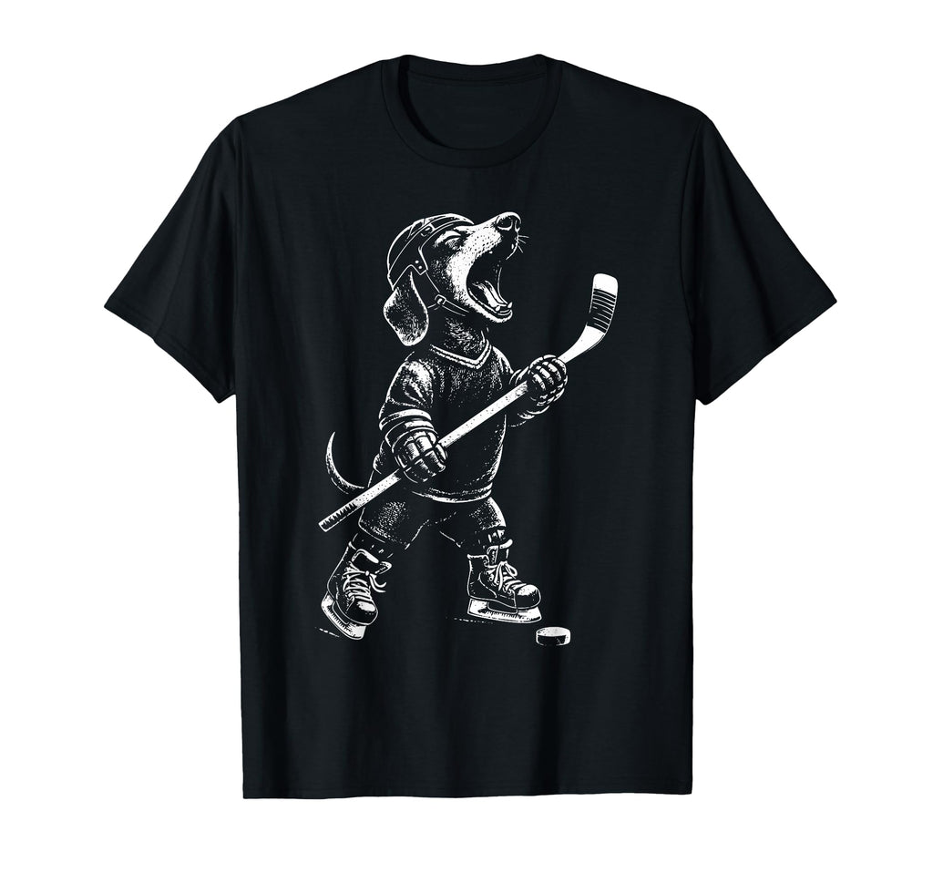 Dachshund Playing Hockey Wiener Dog T-Shirt - Streetwear Style for Adults - T-Shirt, Sweatshirt, Hoodie