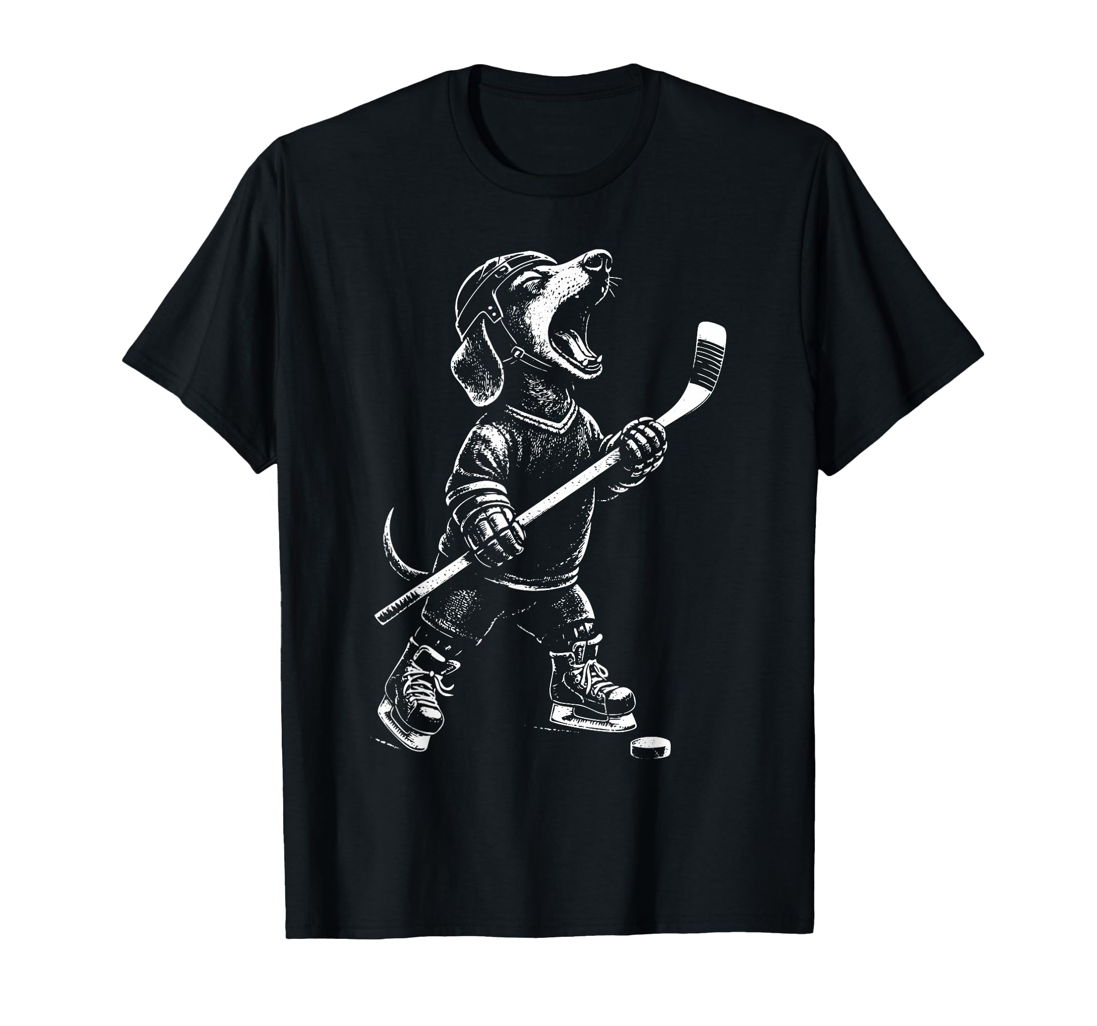 Dachshund Playing Hockey Wiener Dog T-Shirt - Streetwear Style for Adults - T-Shirt, Sweatshirt, Hoodie