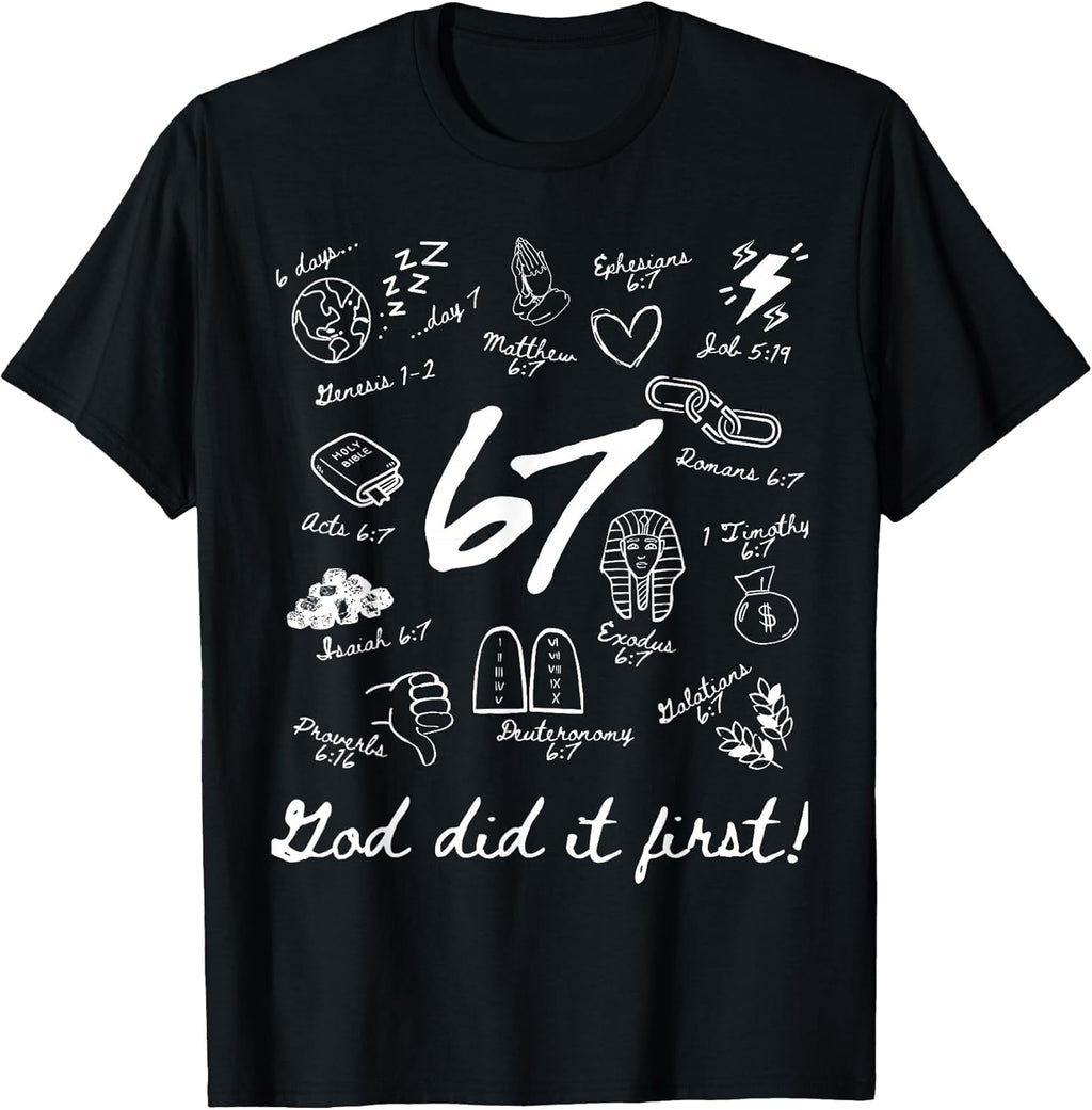 Vintage God Did It First 67 Six Seven Meme Christian - Adult & Kids T-Shirts, Sweatshirts & Hoodies apparel design preview 1