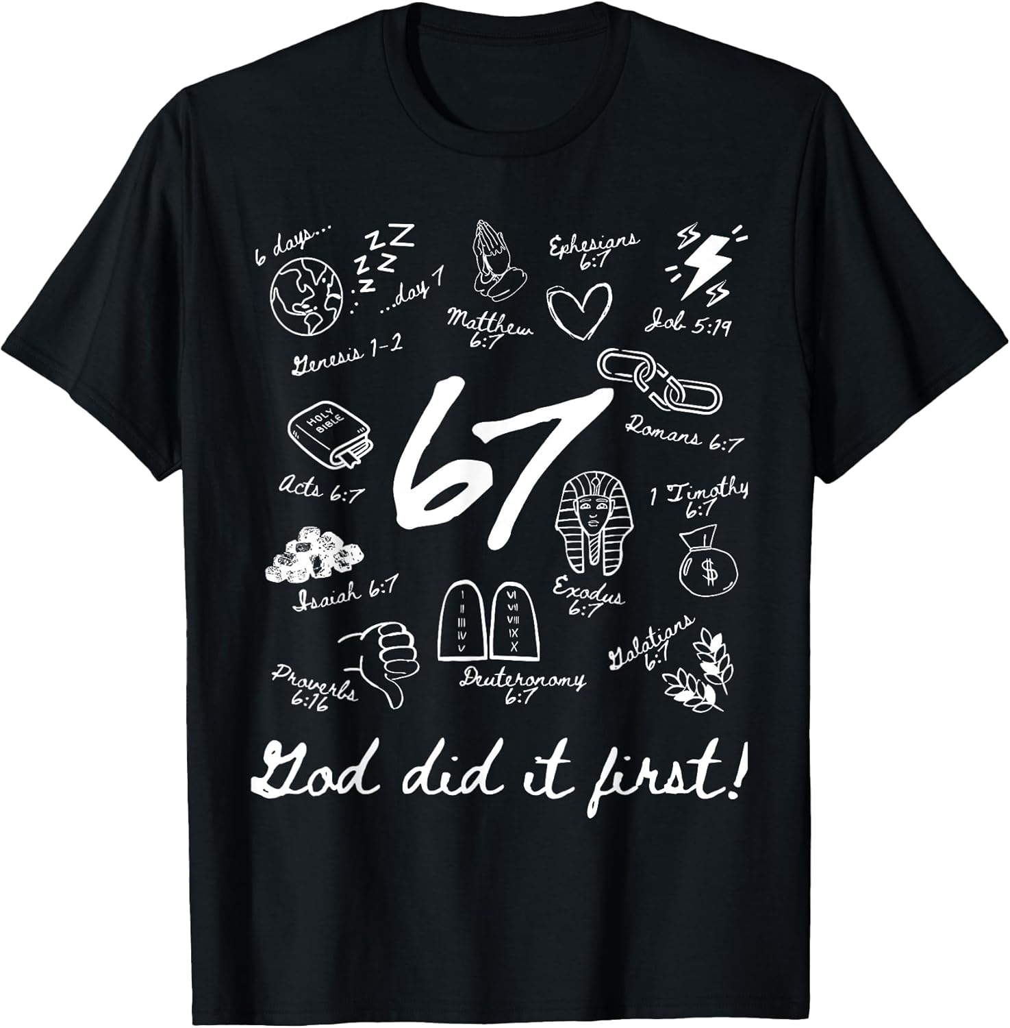 Vintage God Did It First 67 Six Seven Meme Christian - Adult & Kids T-Shirts, Sweatshirts & Hoodies apparel design preview 1
