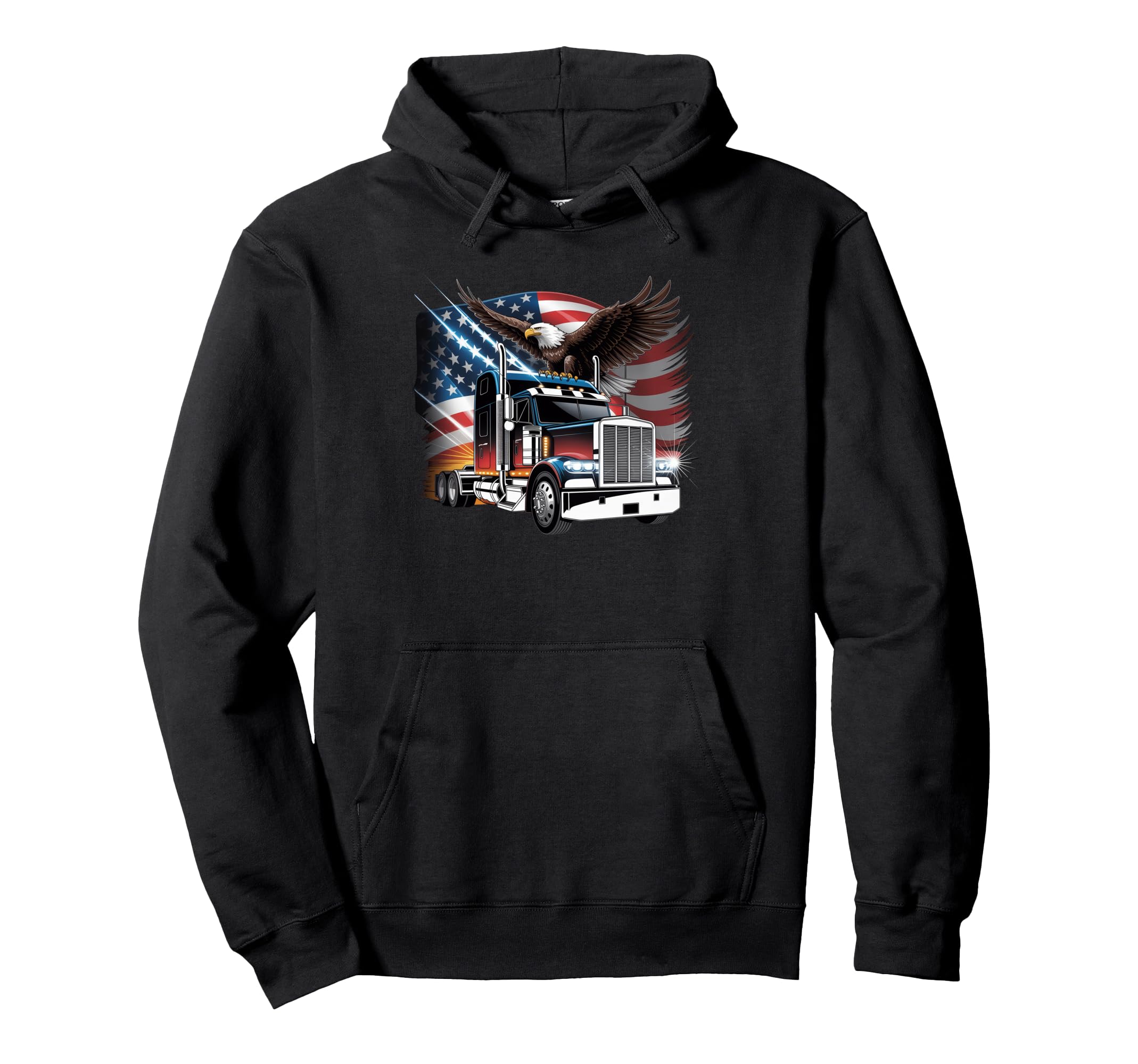 American Flag Trucker Dad Big Rig Trailer Hoodie - Streetwear Style Unisex - T-Shirt, Sweatshirt, Hoodie