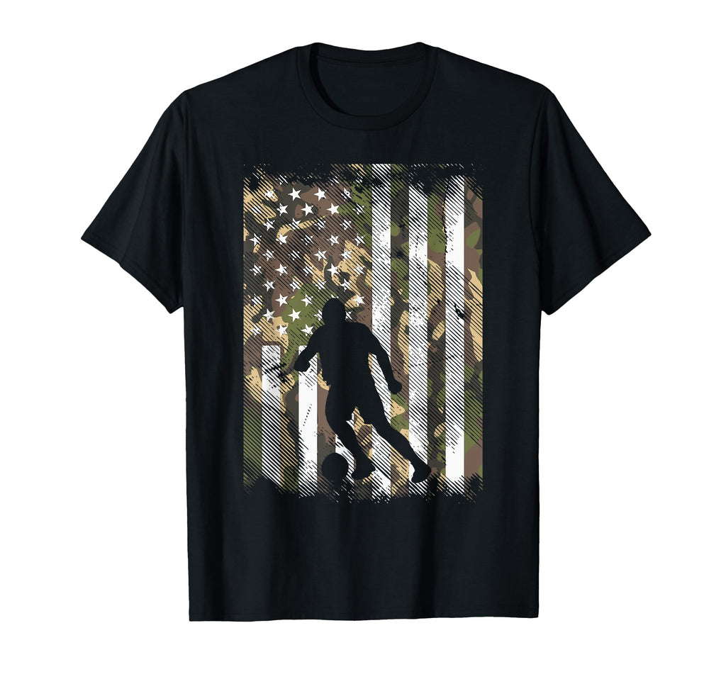 Camo Us Flag Soccer Silhouette T-Shirt - Fun Novelty Design Unisex - T-Shirt, Sweatshirt, Hoodie