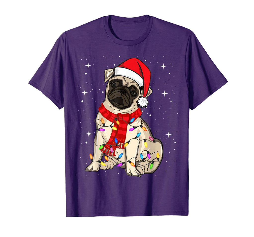 Pug Dogs Light Santa Hat Puggy Lover T-Shirt - Streetwear Style Men Women - T-Shirt, Sweatshirt, Hoodie