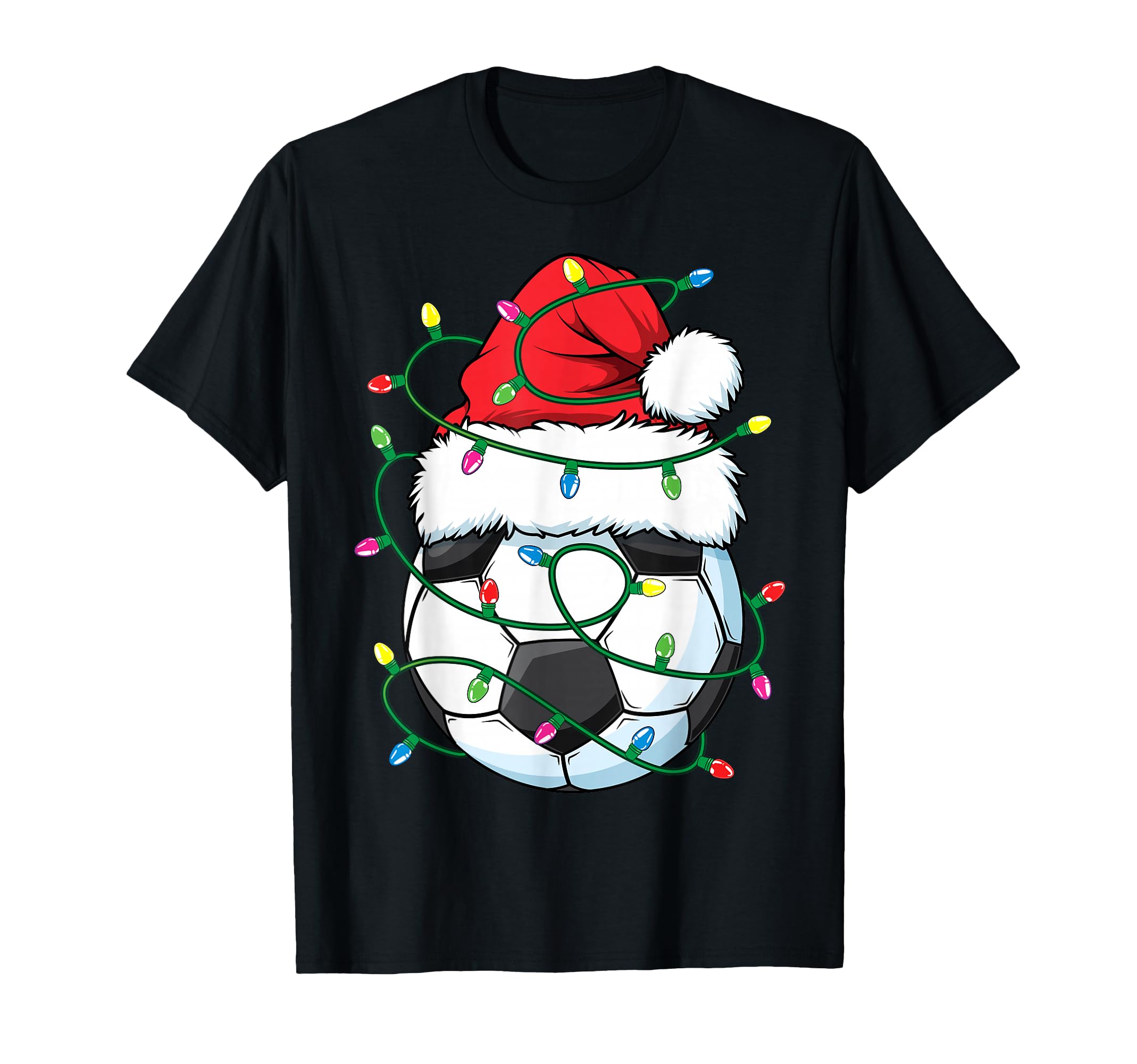 Funny Soccer Ball Santa Hat Lights T-Shirt - Unique Graphic Unisex - T-Shirt, Sweatshirt, Hoodie