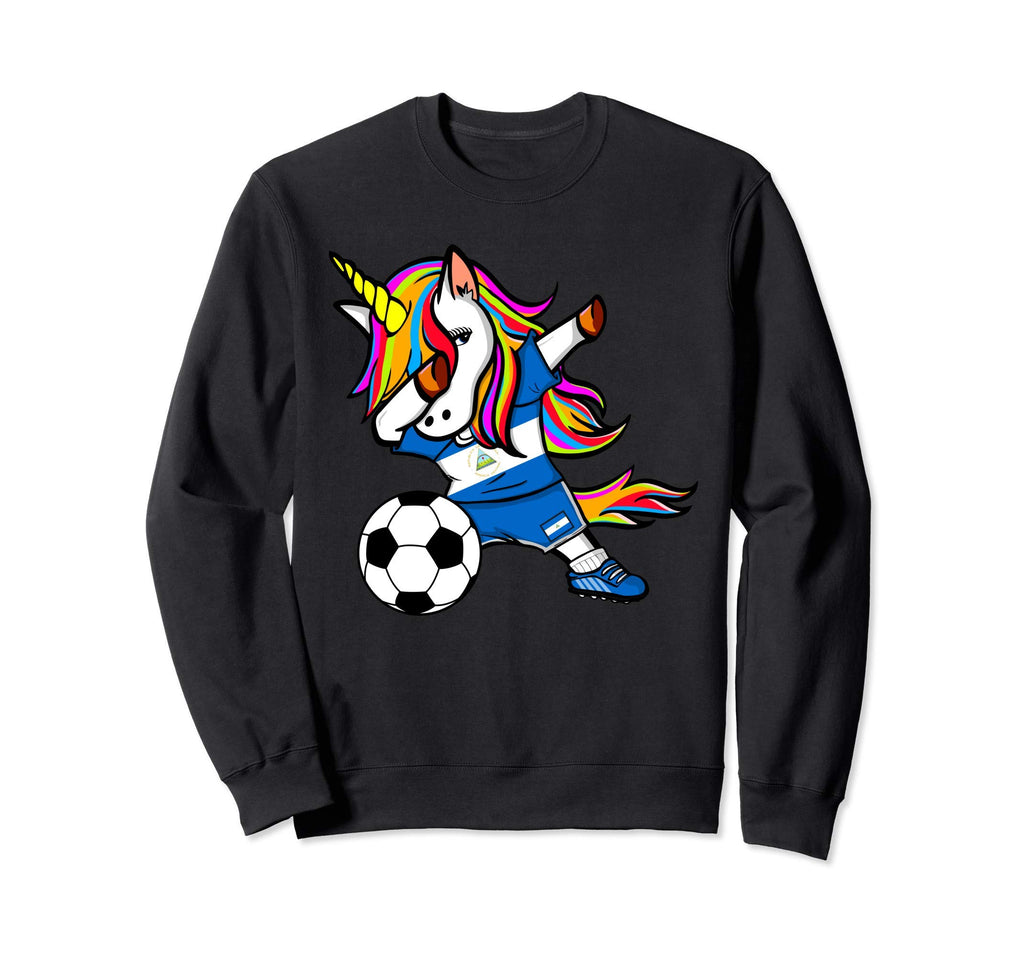 Dabbing Unicorn Nicaragua Football Sweatshirt - Unique Graphic Unisex - T-Shirt, Sweatshirt, Hoodie