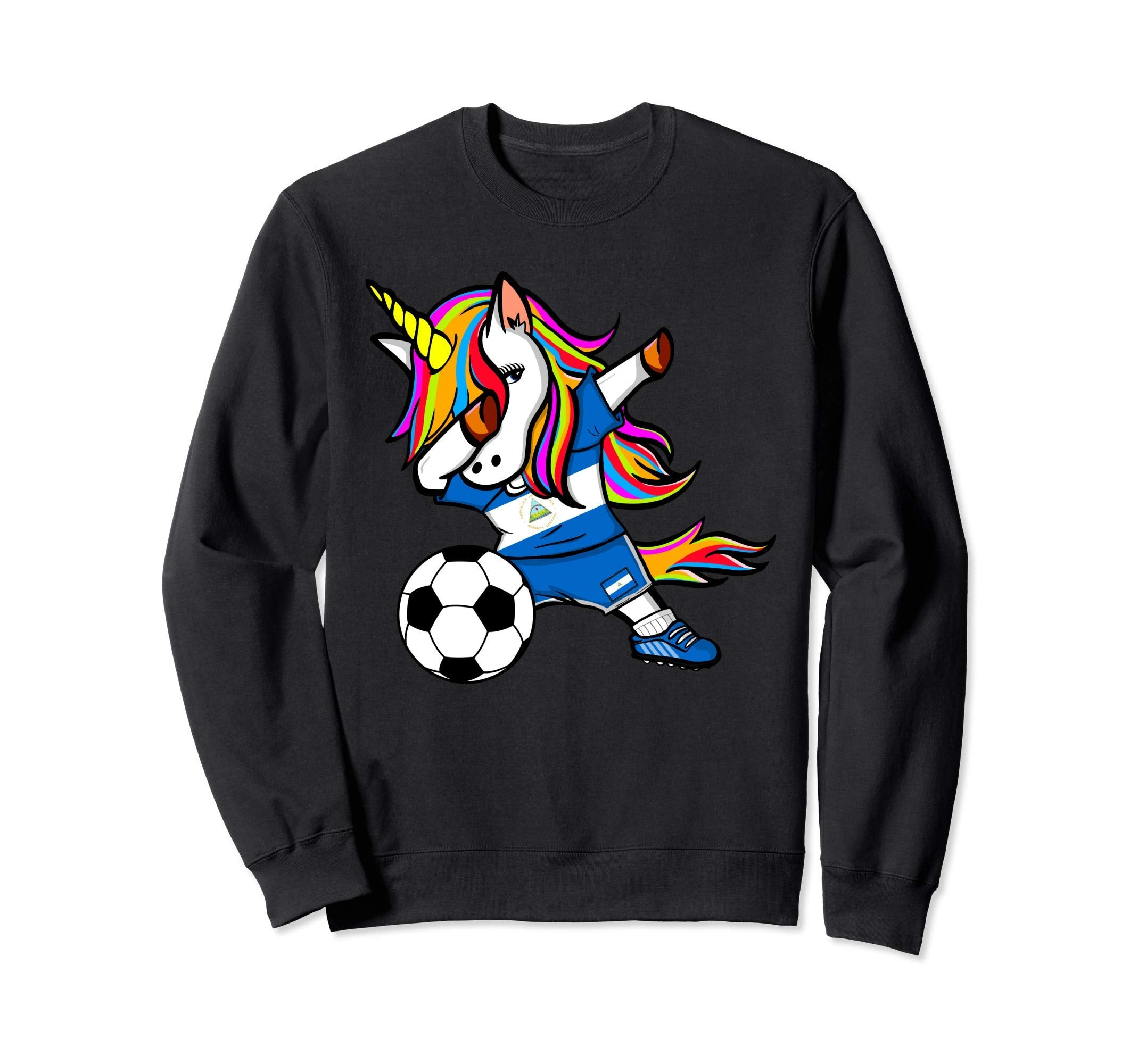 Dabbing Unicorn Nicaragua Football Sweatshirt - Unique Graphic Unisex - T-Shirt, Sweatshirt, Hoodie