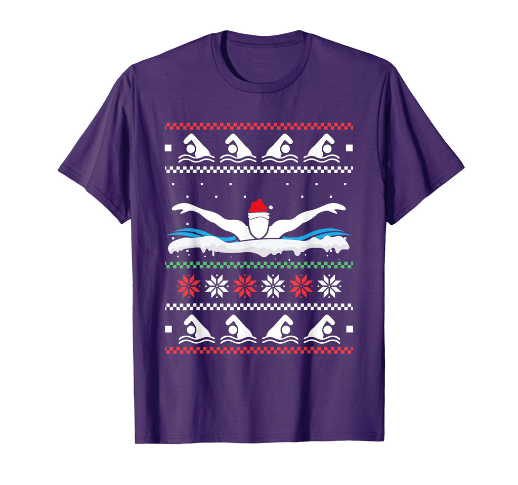 Swimming Santa Hat Ugly Swimmer Swimming T-Shirt - Graphic Print Men Women - T-Shirt, Sweatshirt, Hoodie