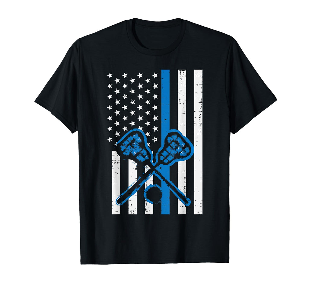 Us Flag Blue Line Lacrosse Lax T-Shirt - Casual Everyday Wear for Adults - T-Shirt, Sweatshirt, Hoodie