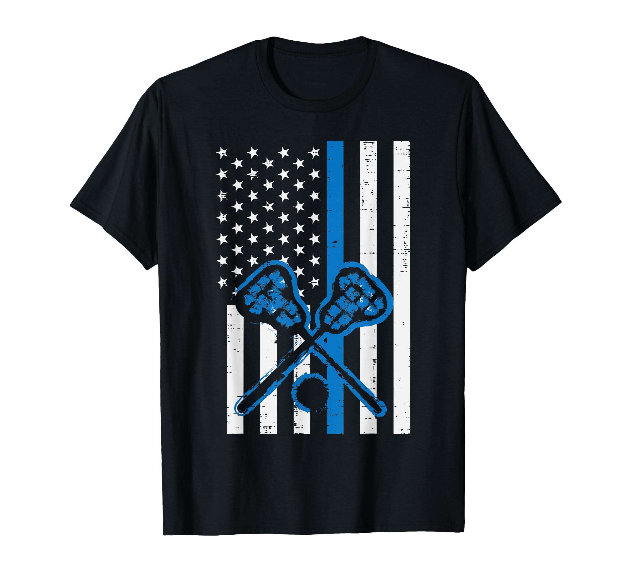 Us Flag Blue Line Lacrosse Lax T-Shirt - Casual Everyday Wear for Adults - T-Shirt, Sweatshirt, Hoodie