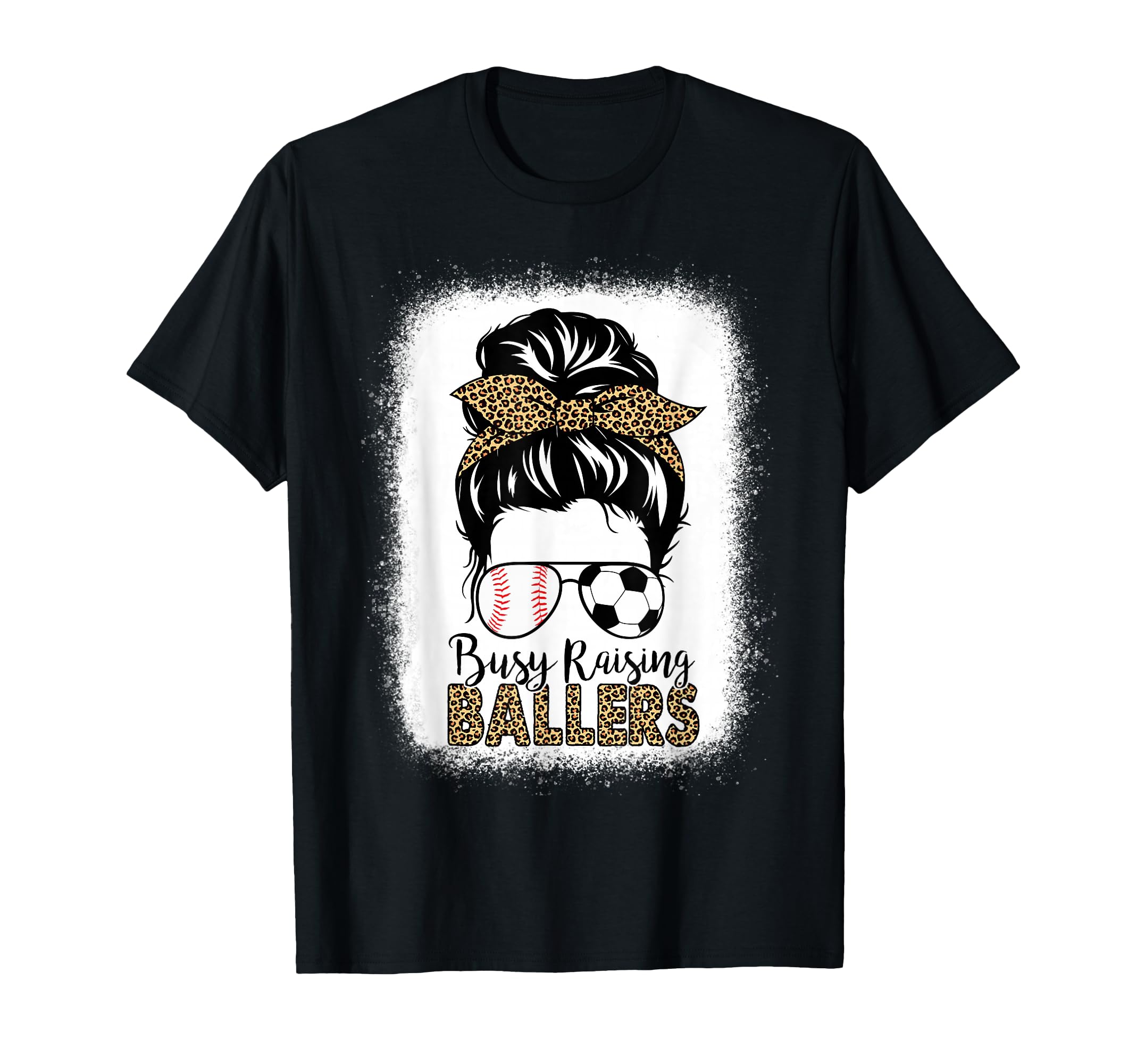 Baseball Soccer Mom Messy Bun Leopard T-Shirt - Custom Art Print Men Women - T-Shirt, Sweatshirt, Hoodie