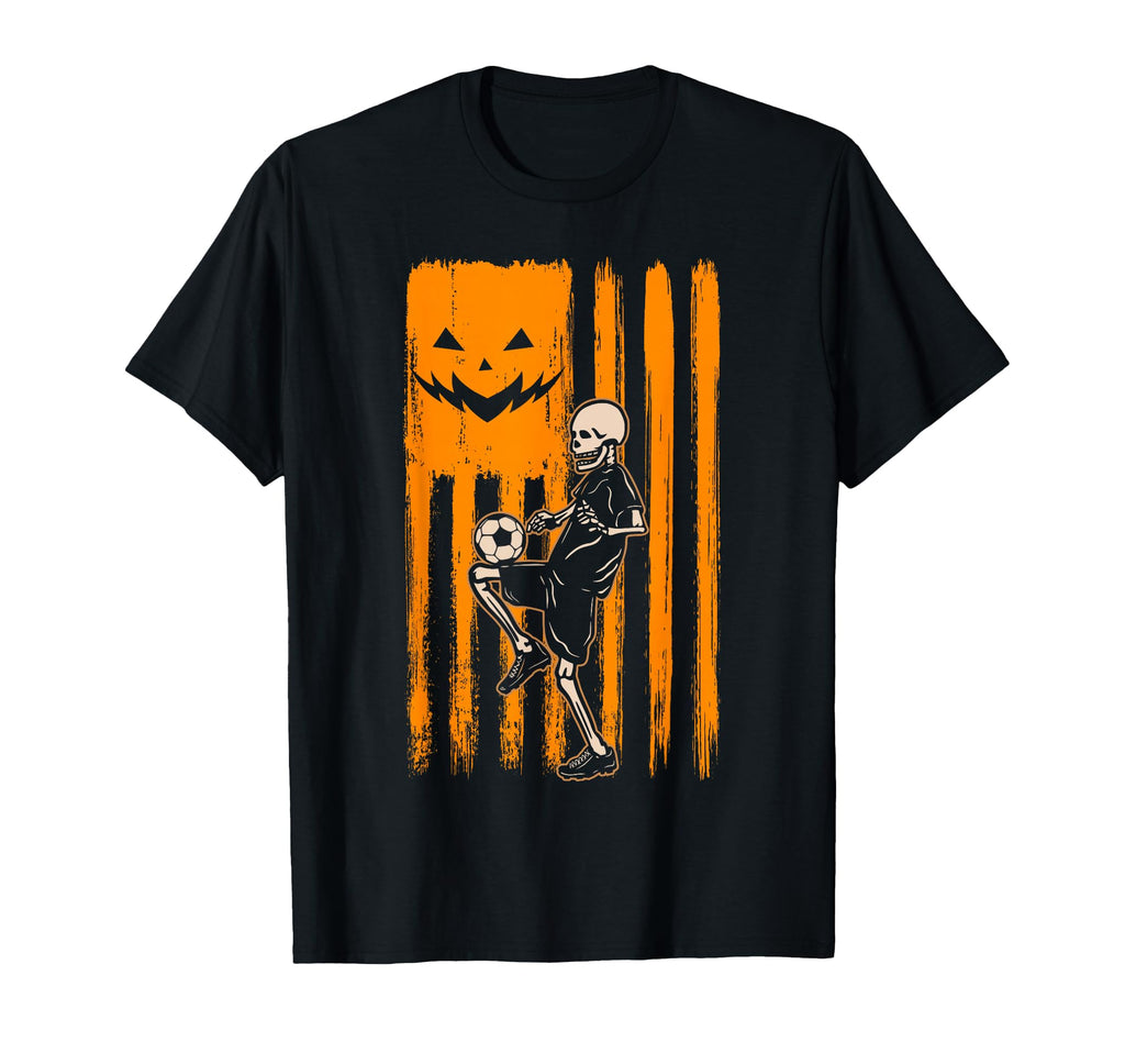 Soccer Skeleton Halloween American Pumpkin T-Shirt - Graphic Print Unisex - T-Shirt, Sweatshirt, Hoodie