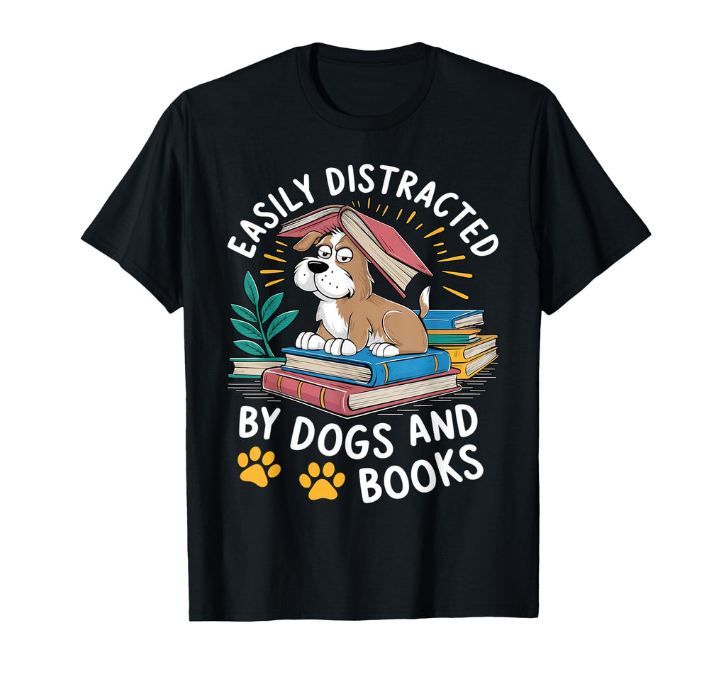 Easily Distracted Dogs And Books T-Shirt - Minimalist Print for Adults - T-Shirt, Sweatshirt, Hoodie
