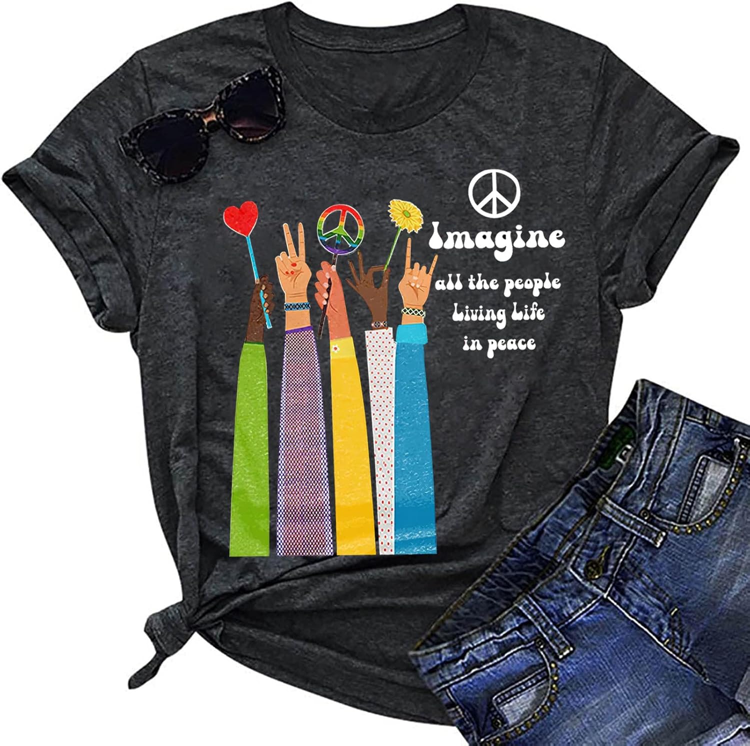 Hippie Peace Sign for Women 60s 70s Imagine All The - Adult & Kids T-Shirts, Sweatshirts & Hoodies apparel design preview 1