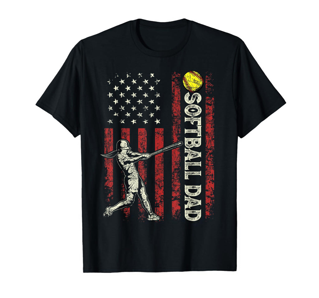 Softball Dad Us Flag Gifts Dad T-Shirt - Minimalist Print for Adults - T-Shirt, Sweatshirt, Hoodie