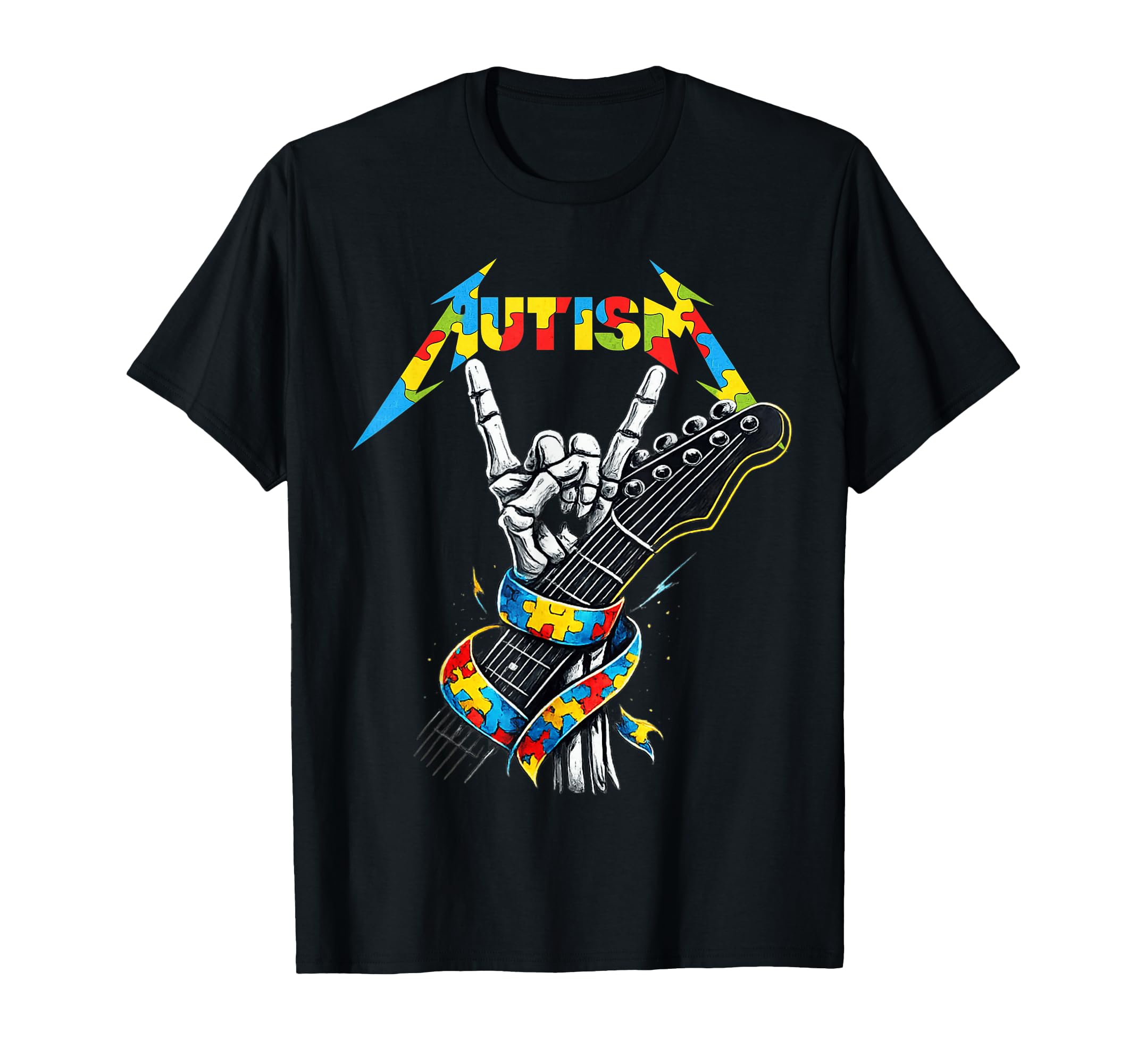 Autism Awareness Autism Skeleton Guitar T-Shirt - Minimalist Print Unisex - T-Shirt, Sweatshirt, Hoodie