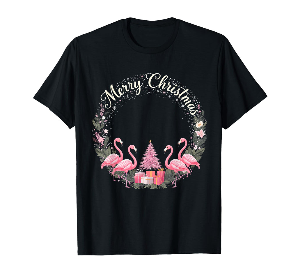 Snow Flamingo Light Hat Santa Merry T-Shirt - Unique Graphic Unisex - T-Shirt, Sweatshirt, Hoodie