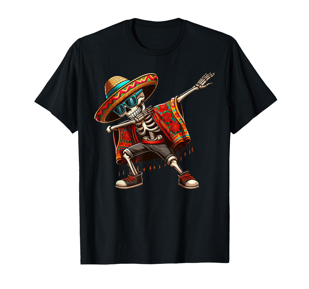 Dabbing Skeleton Sombrero Poncho Cinco T-Shirt - Unique Graphic for Adults - T-Shirt, Sweatshirt, Hoodie