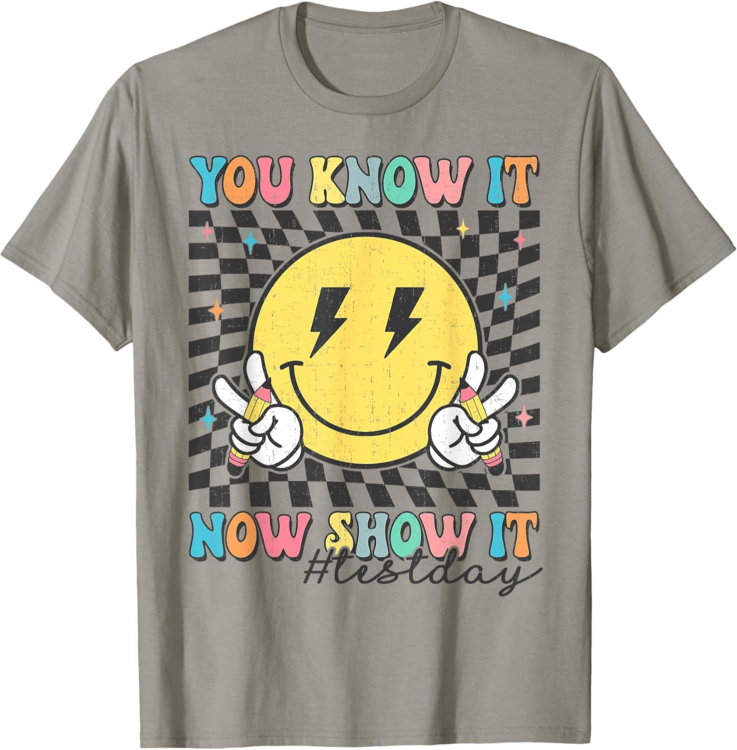 Groovy Test Day You Know It Now Show Motivational - Adult & Kids T-Shirts, Sweatshirts & Hoodies apparel design preview 1